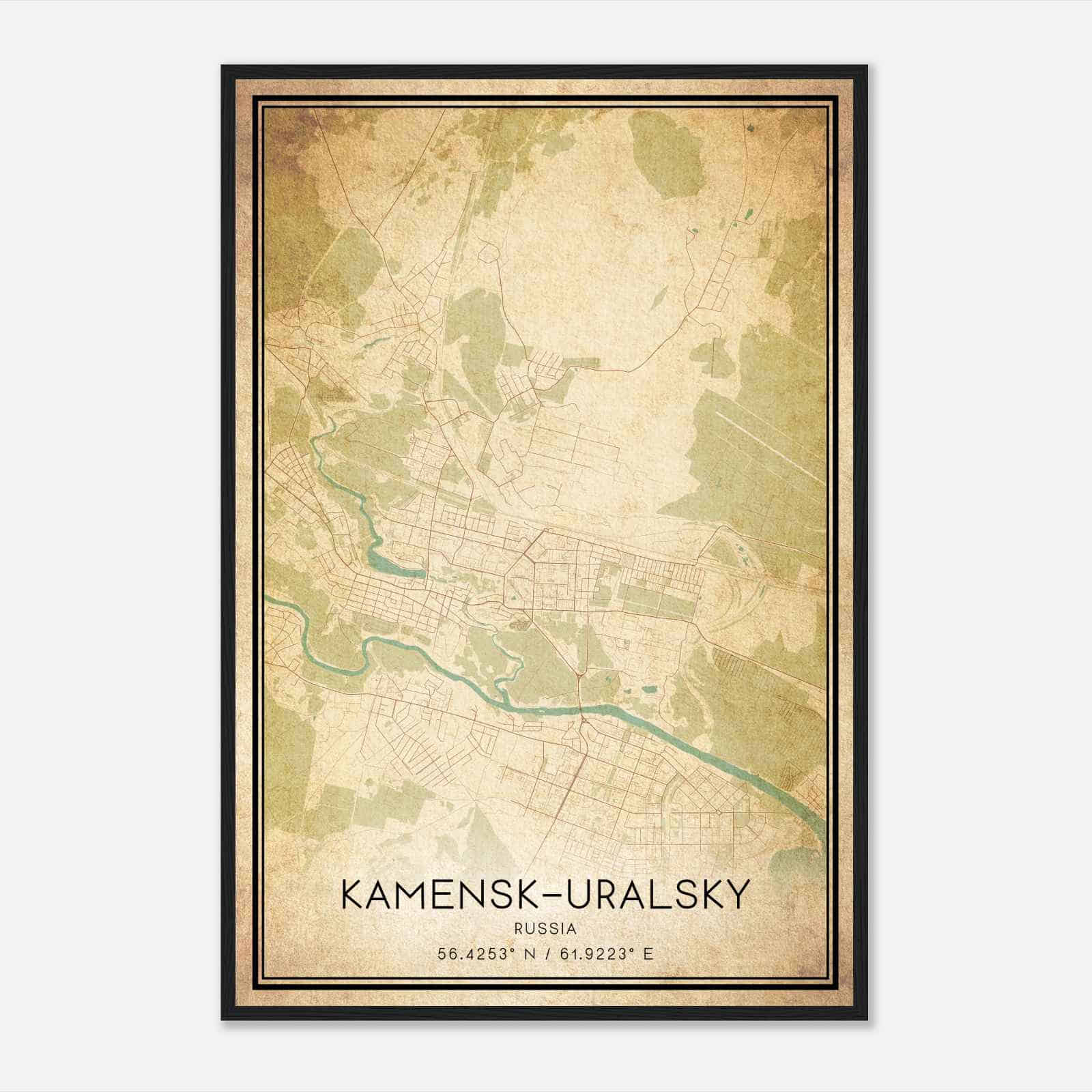 Vintage KamenskUralsky Russia Map Poster, KamenskUralsky City Road Wall Art Print