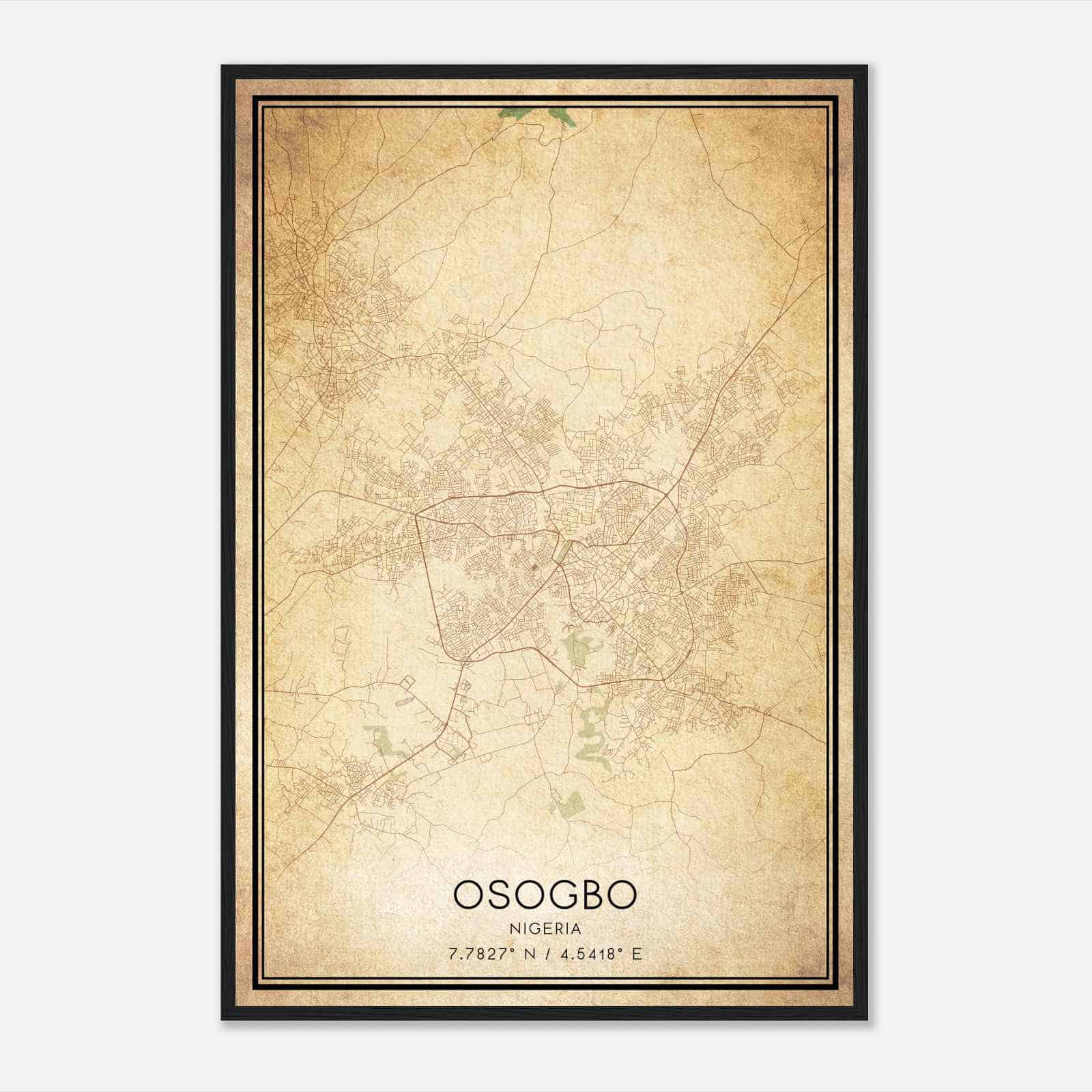 Vintage Osogbo Nigeria Map Poster, Osogbo City Road Wall Art Print