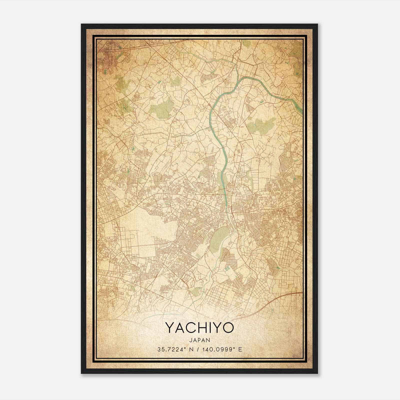 Vintage Yachiyo Japan Map Poster, Yachiyo City Road Wall Art Print