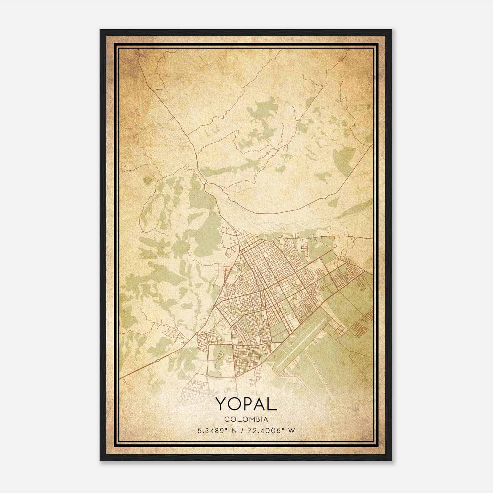 Vintage Yopal Colombia Map Poster, Yopal City Road Wall Art Print