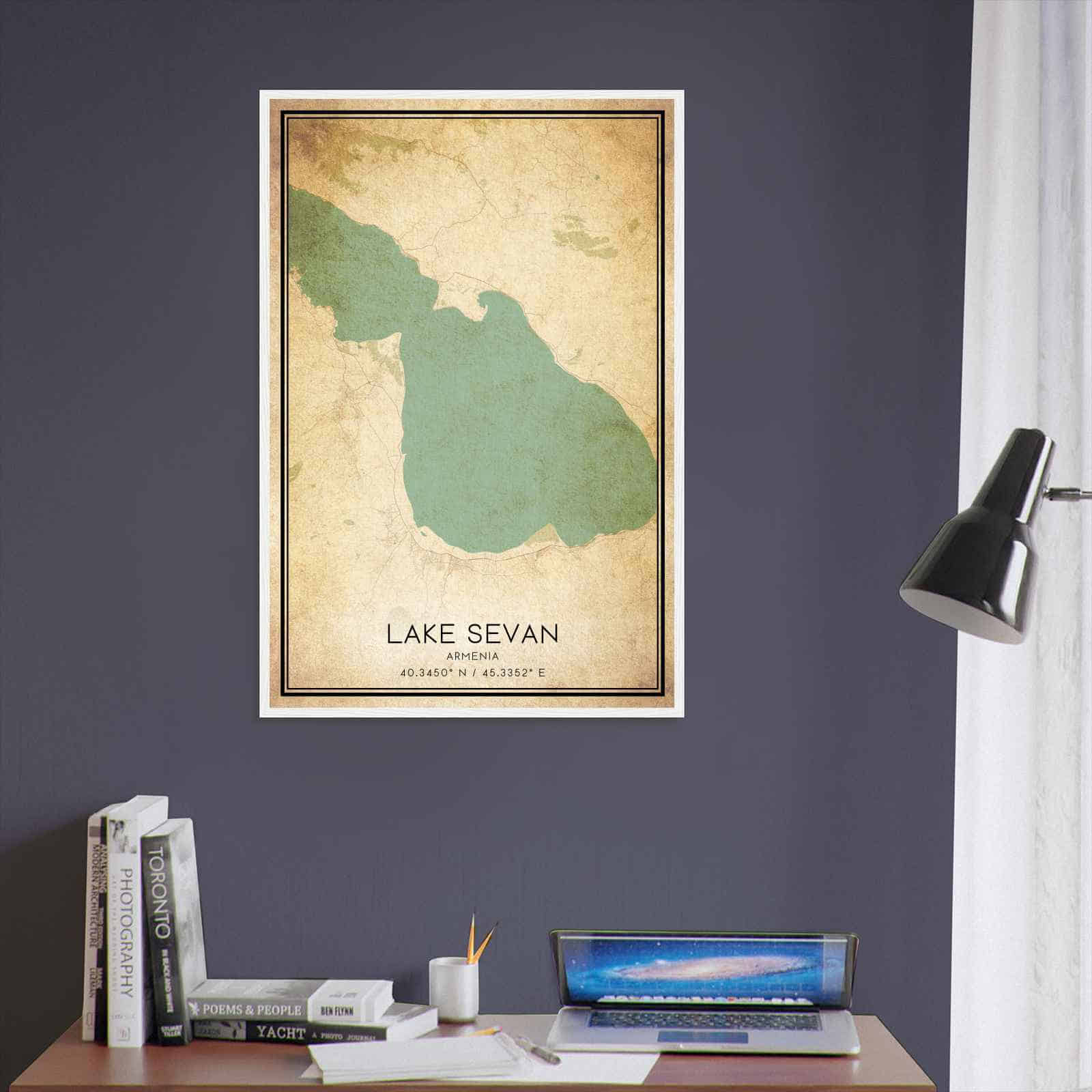 Vintage Lake Sevan Armenia Map Poster, Lake Sevan City Road Wall Art Print