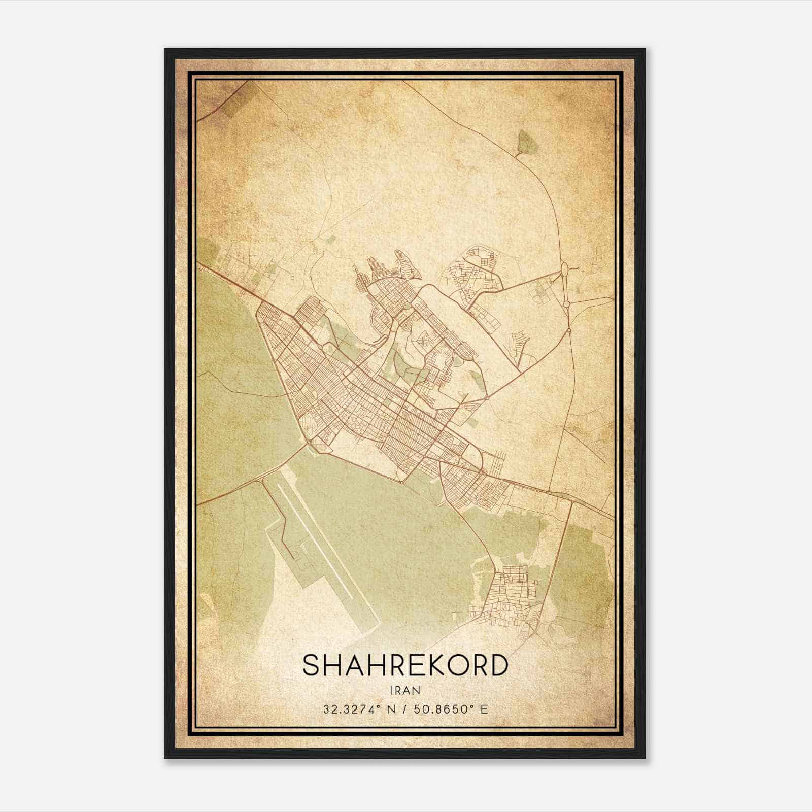 Vintage Shahrekord Iran Map Poster, Shahrekord City Road Wall Art Print