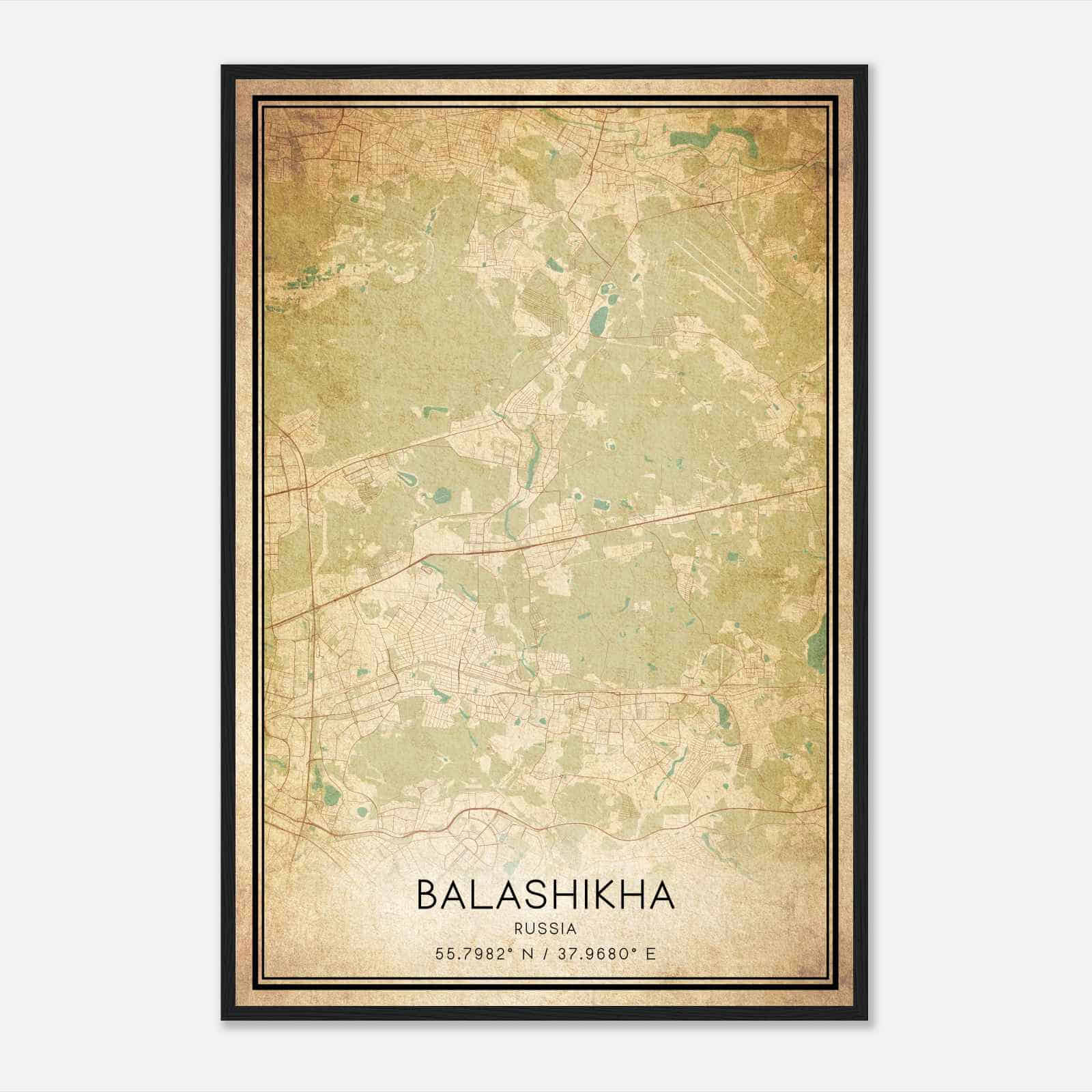 Vintage Balashikha Russia Map Poster, Balashikha City Road Wall Art Print