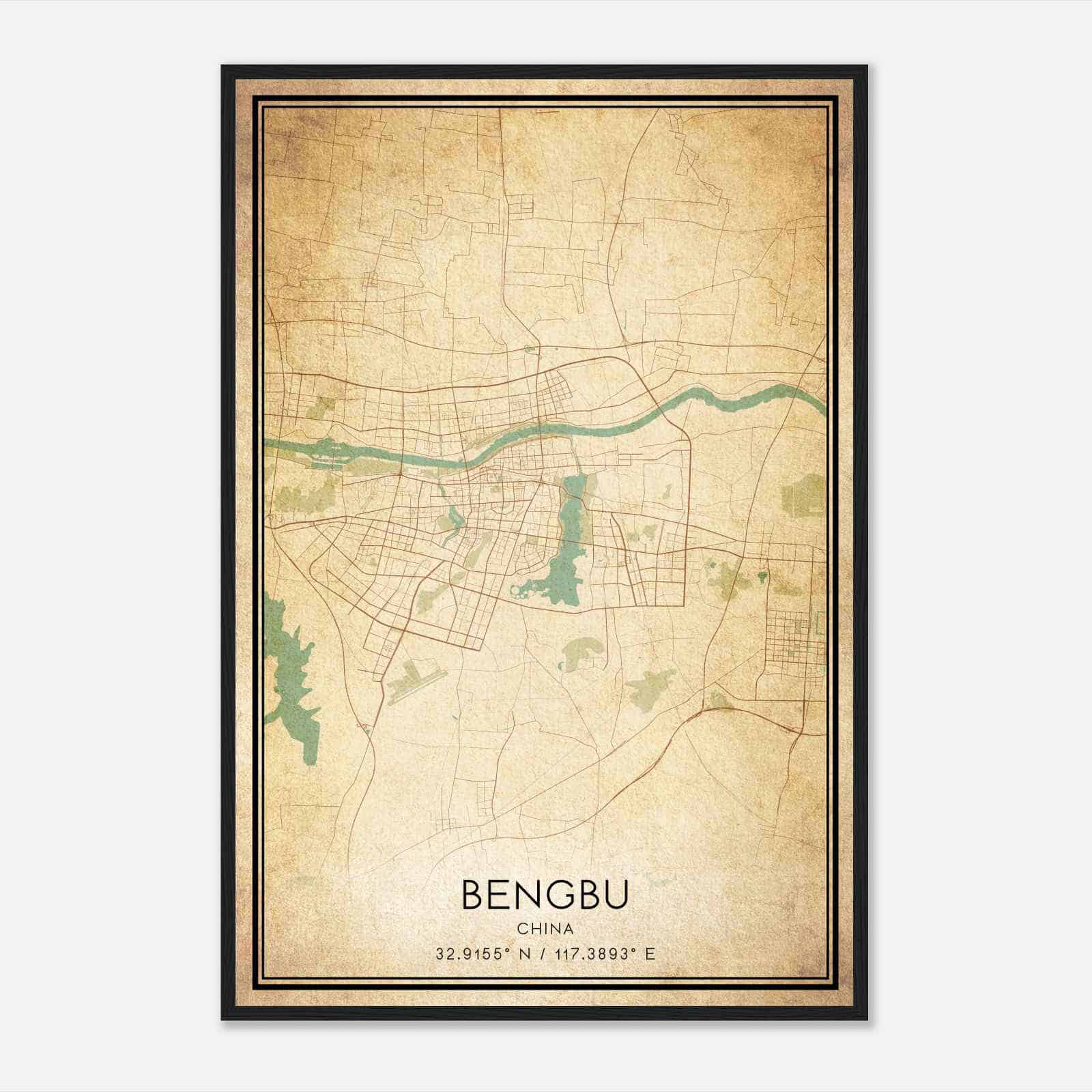 Vintage Bengbu China Map Poster, Bengbu City Road Wall Art Print