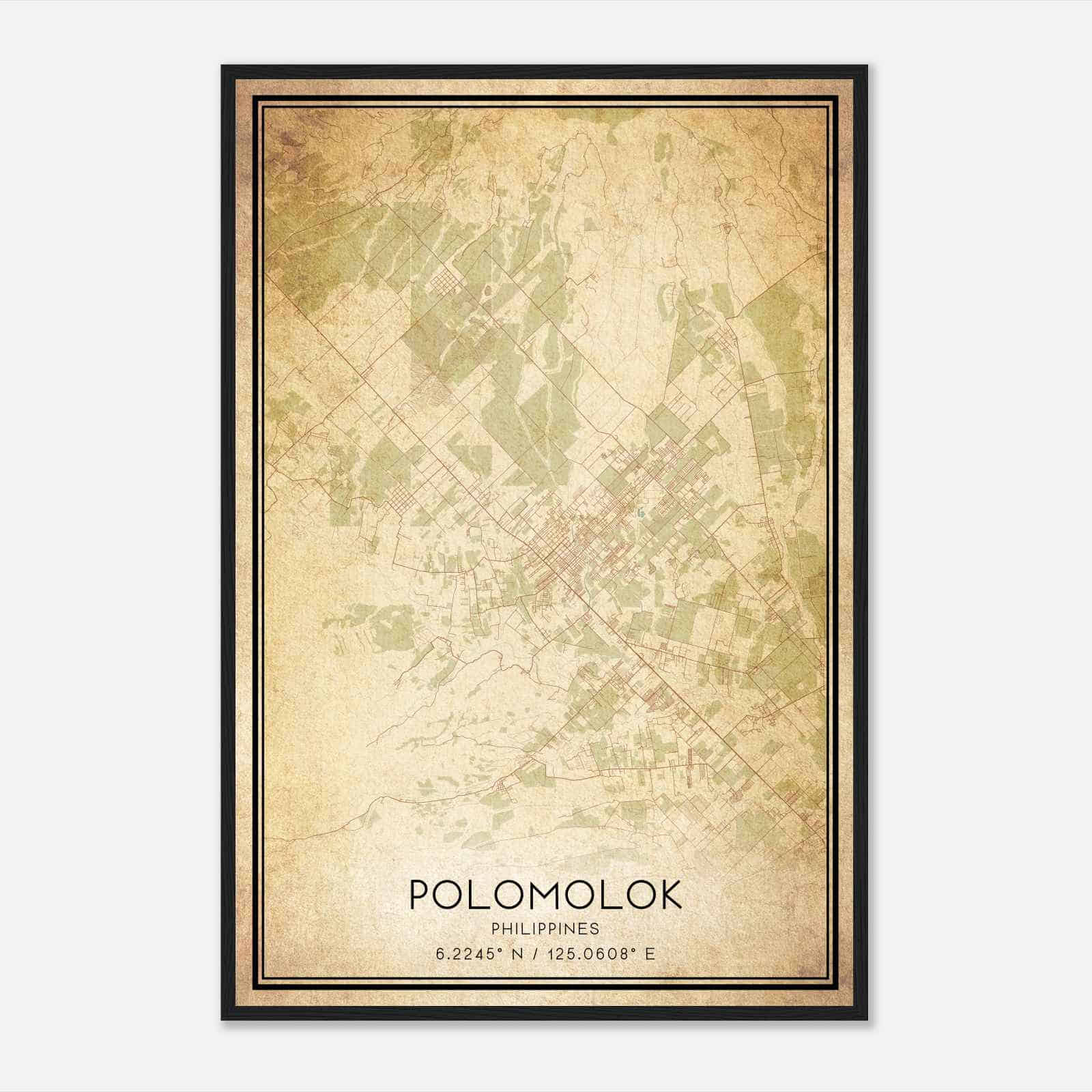 Vintage Polomolok Philippines Map Poster, Polomolok City Road Wall Art Print