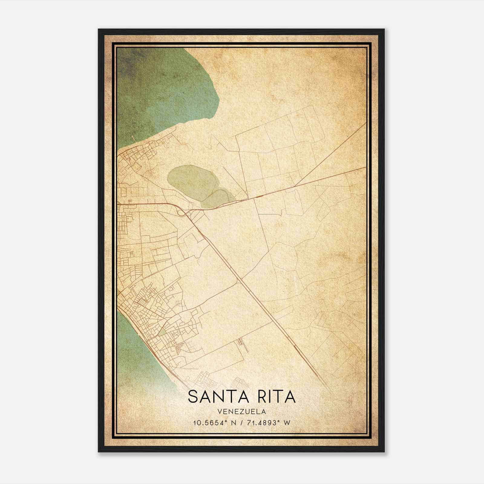 Vintage Santa Rita Venezuela Map Poster, Santa Rita City Road Wall Art Print