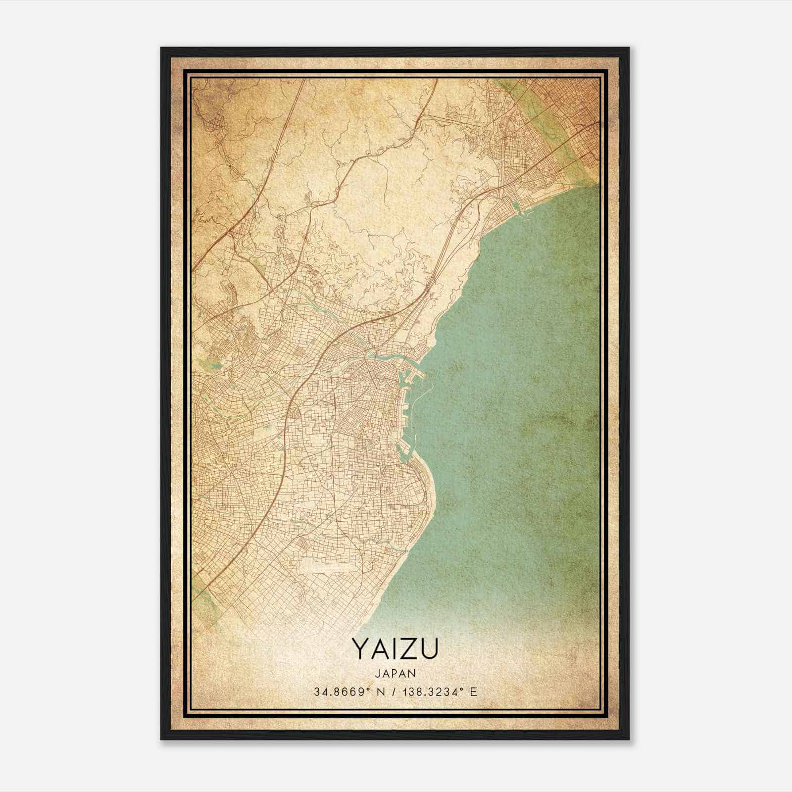 Vintage Yaizu Japan Map Poster, Yaizu City Road Wall Art Print