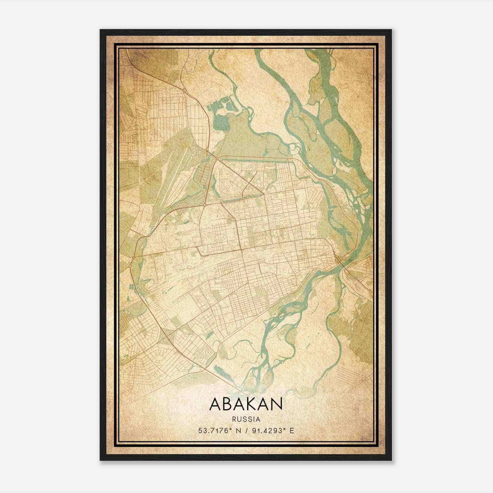 Vintage Abakan Russia Map Poster, Abakan City Road Wall Art Print