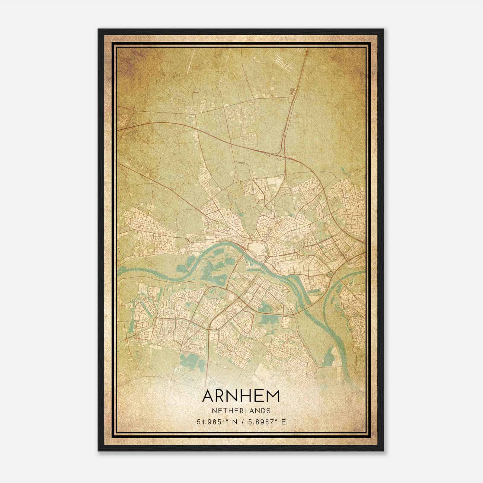 Vintage Arnhem Netherlands Map Poster, Arnhem City Road Wall Art Print