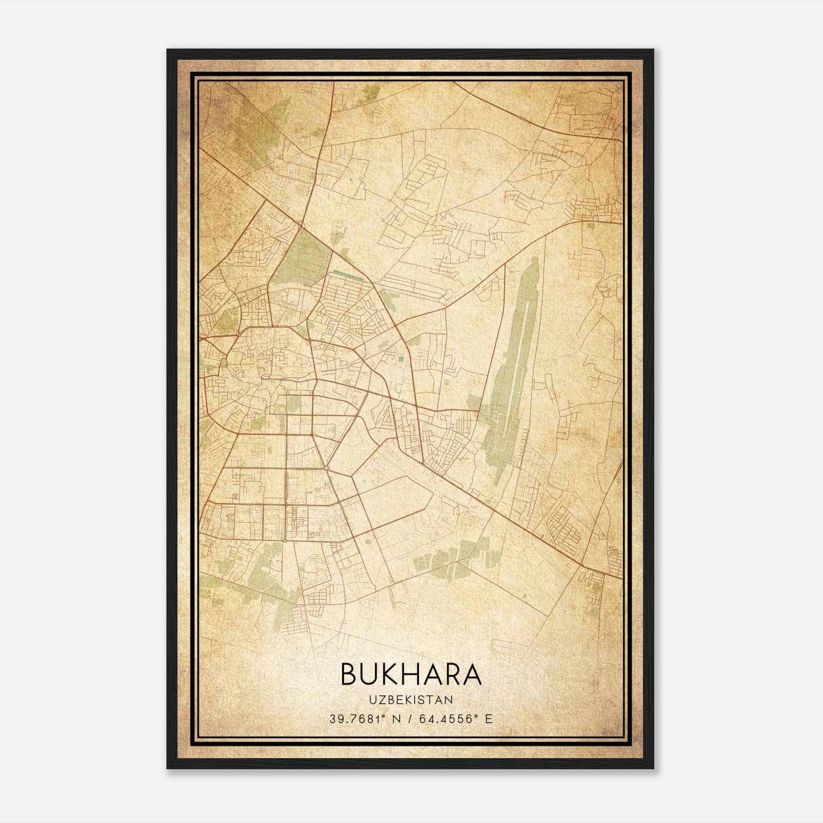 Vintage Bukhara Uzbekistan Map Poster, Bukhara City Road Wall Art Print