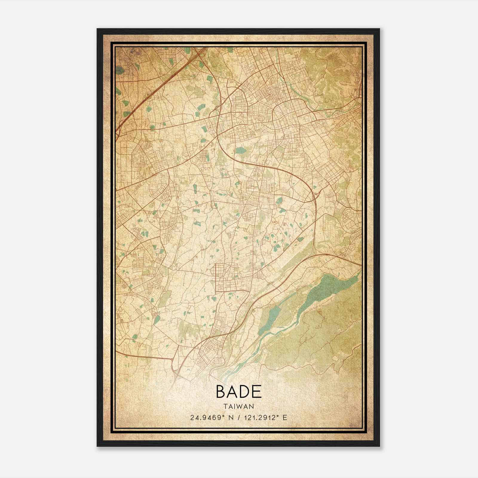 Vintage Bade Taiwan Map Poster, Bade City Road Wall Art Print
