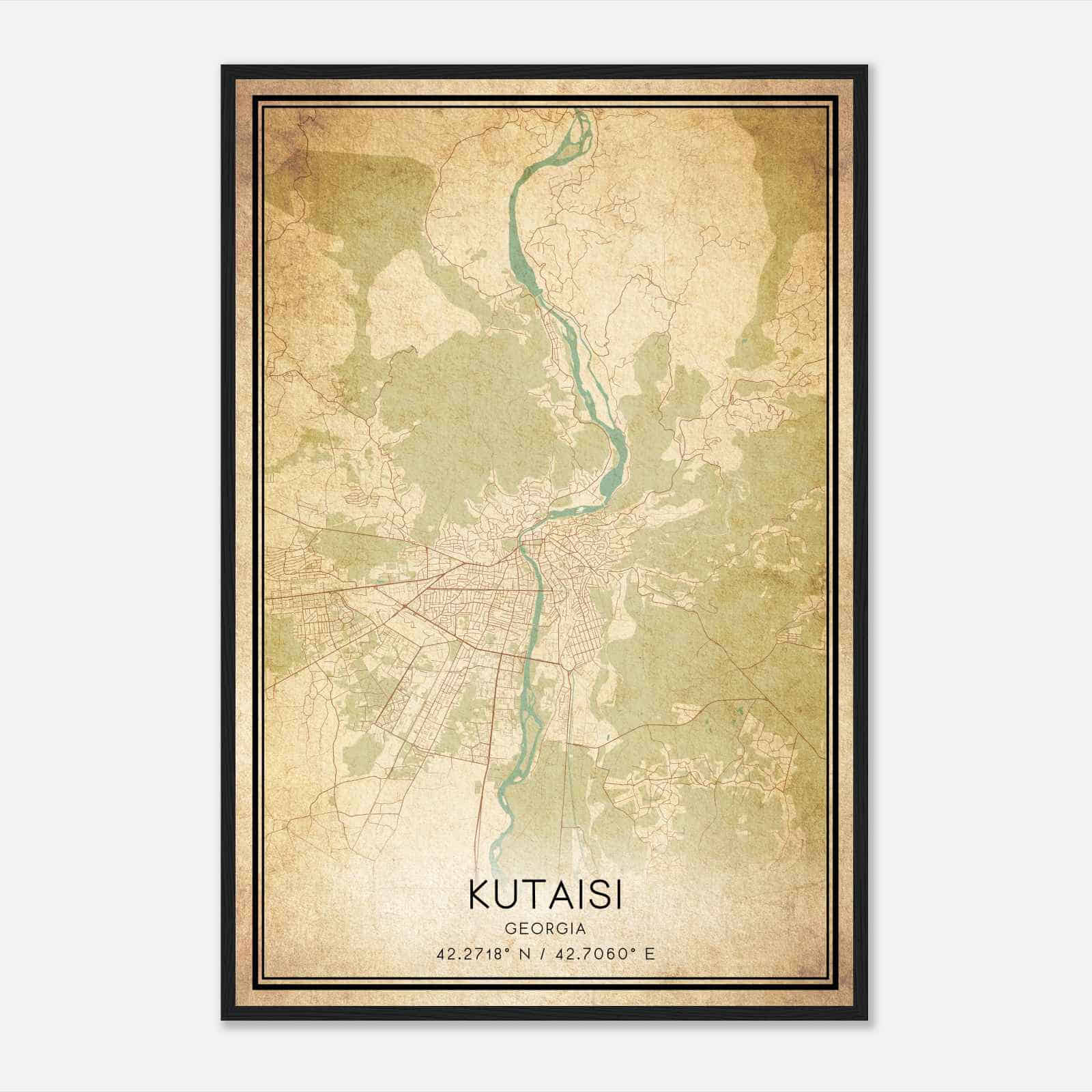 Vintage Kutaisi Georgia Map Poster, Kutaisi City Road Wall Art Print