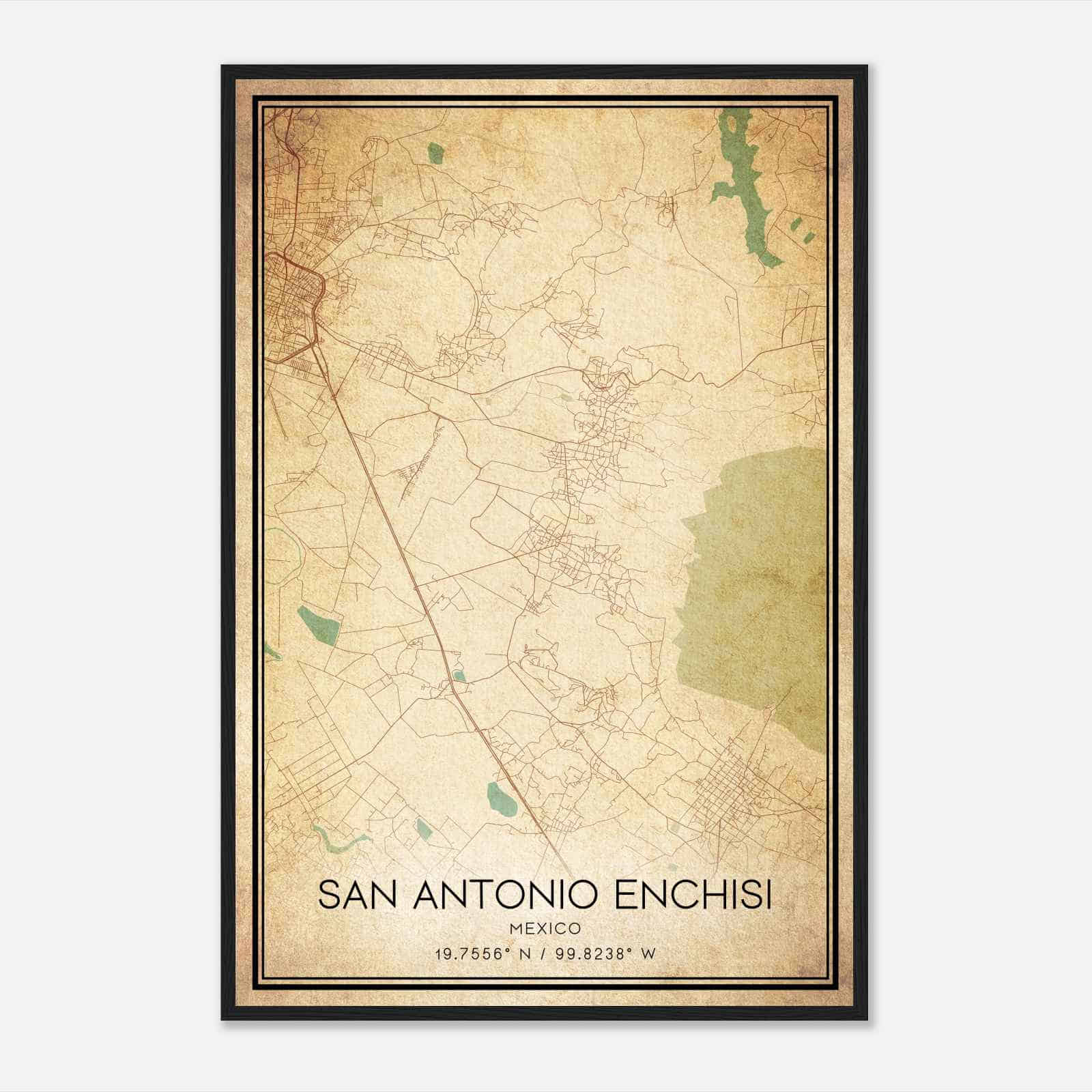 Vintage San Antonio Enchisi Mexico Map Poster, San Antonio Enchisi City Road Wall Art Print
