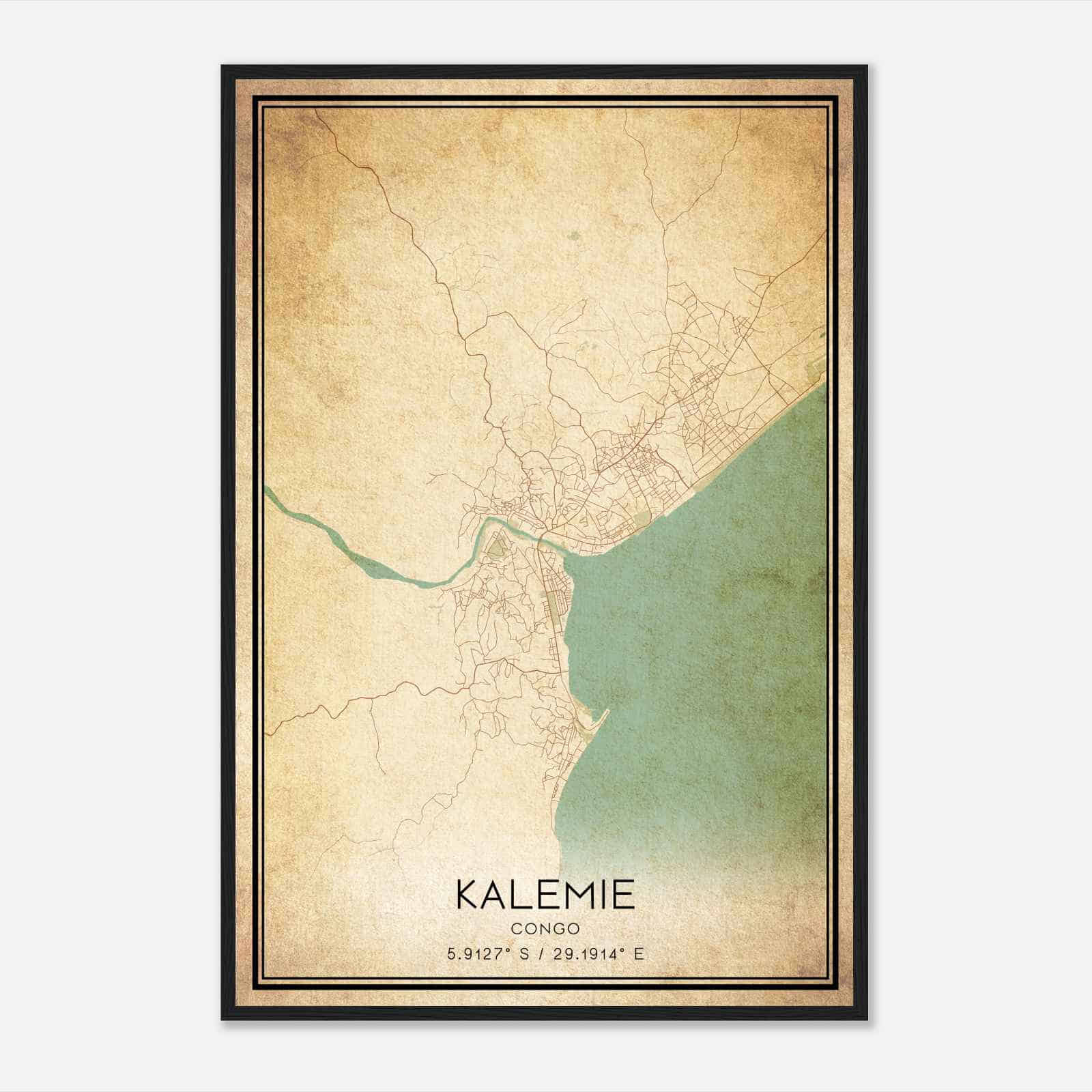 Vintage Kalemie Congo Map Poster, Kalemie City Road Wall Art Print