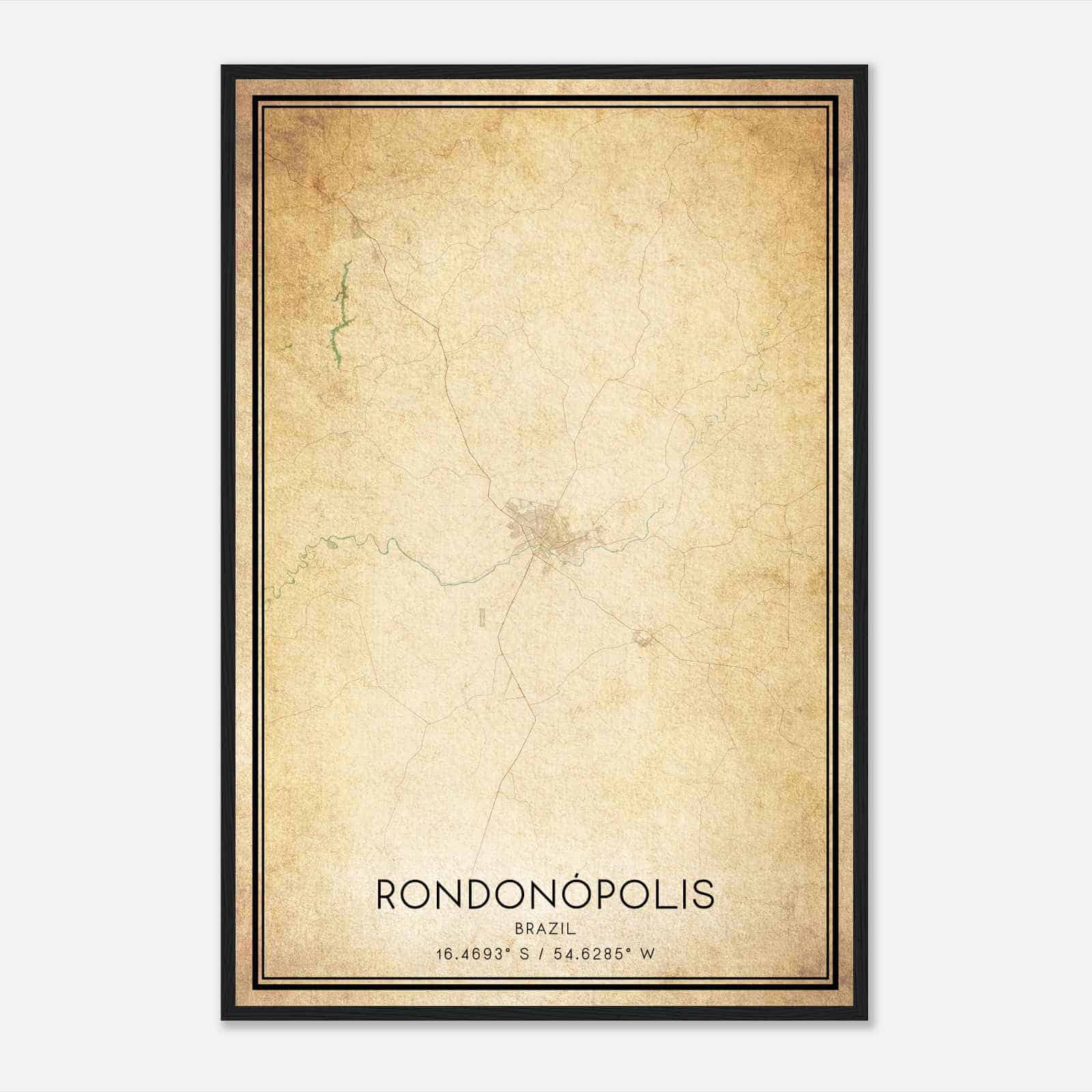 Vintage Rondonopolis Brazil Map Poster, Rondonopolis City Road Wall Art Print