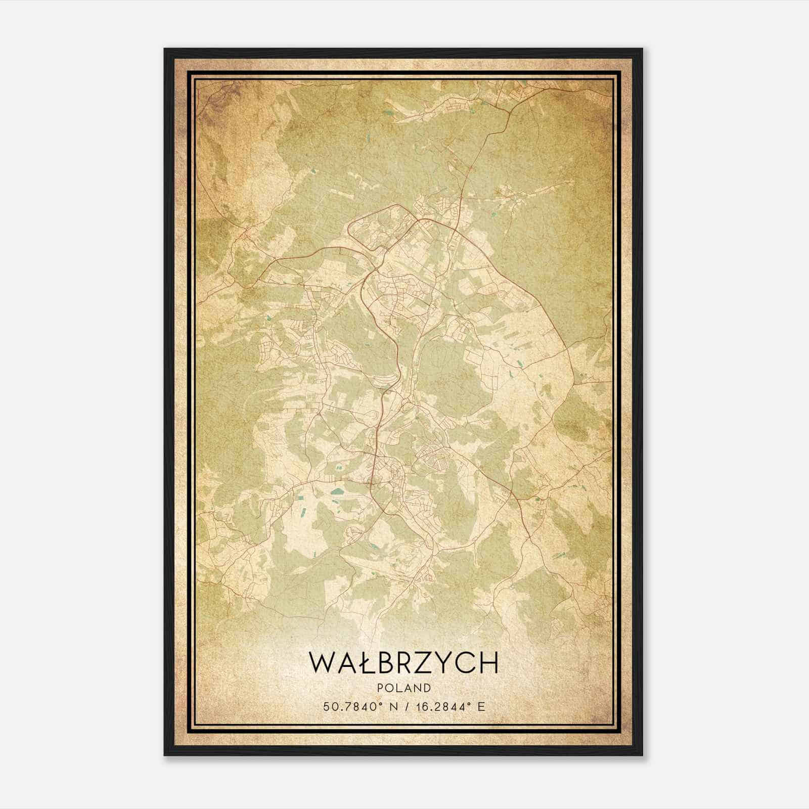 Vintage Walbrzych Poland Map Poster, Walbrzych City Road Wall Art Print