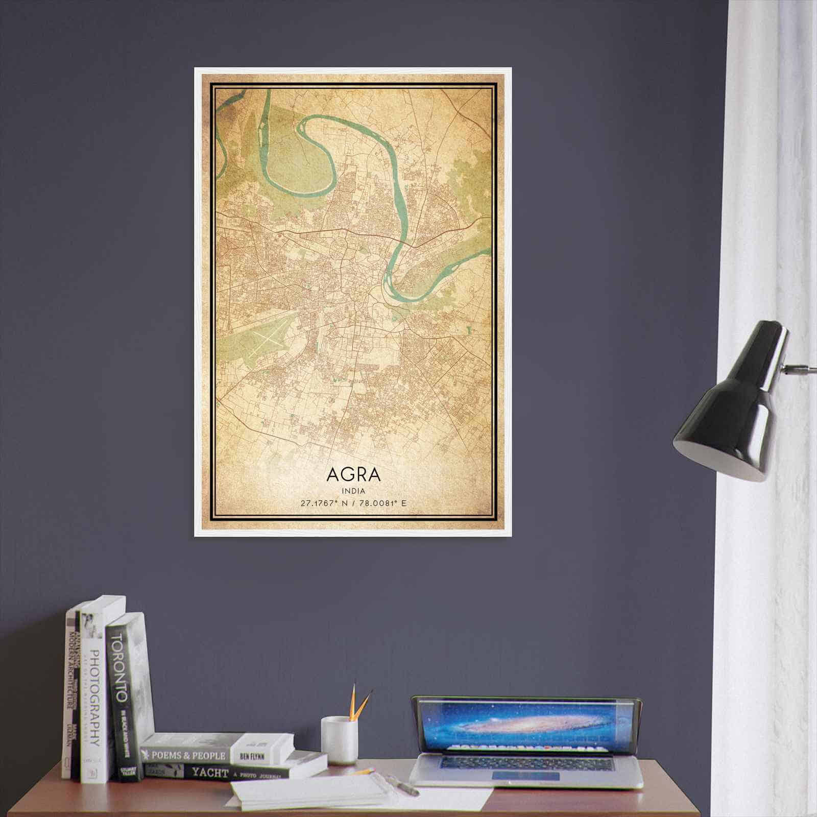 Vintage Agra India Map Poster, Agra City Road Wall Art Print