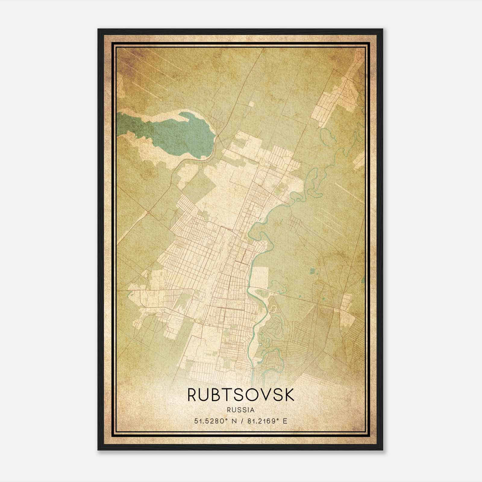 Vintage Rubtsovsk Russia Map Poster, Rubtsovsk City Road Wall Art Print