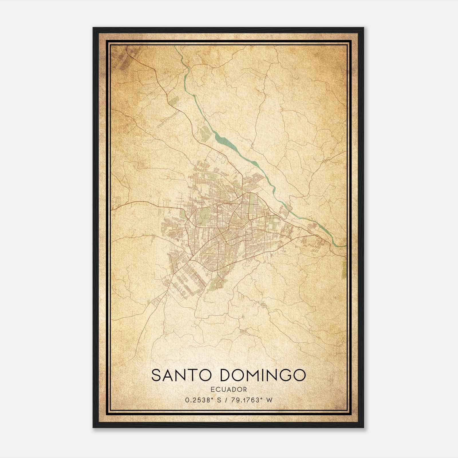 Vintage Santo Domingo Ecuador Map Poster, Santo Domingo City Road Wall Art Print