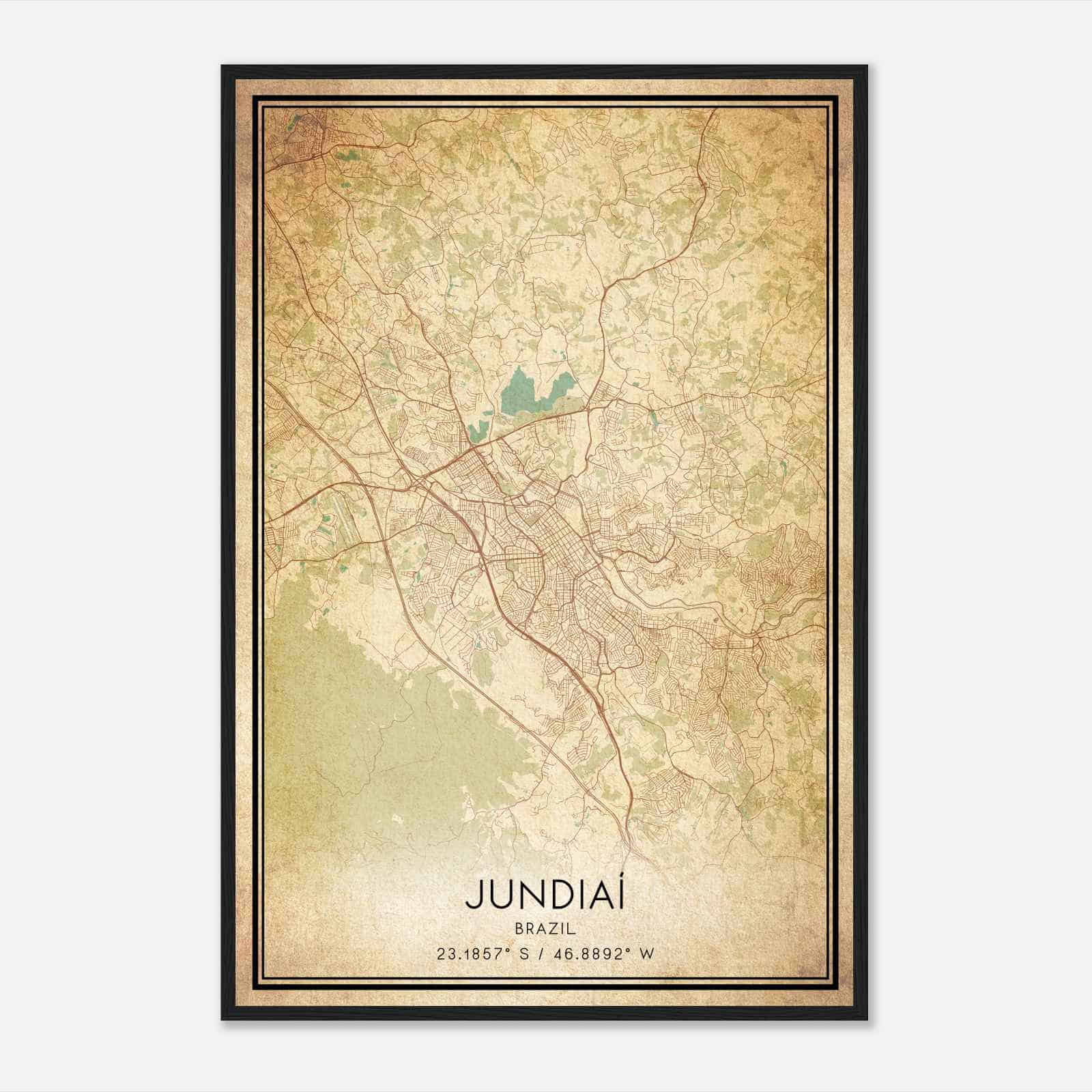 Vintage Jundiai Brazil Map Poster, Jundiai City Road Wall Art Print