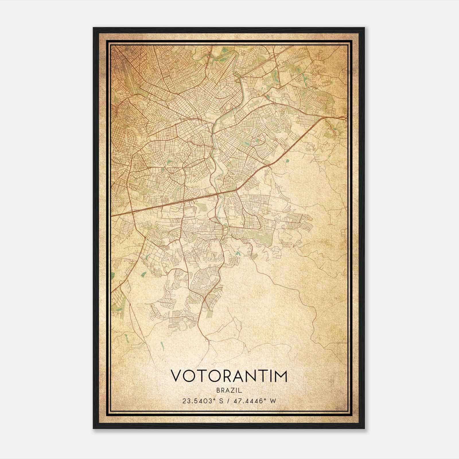 Vintage Votorantim Brazil Map Poster, Votorantim City Road Wall Art Print