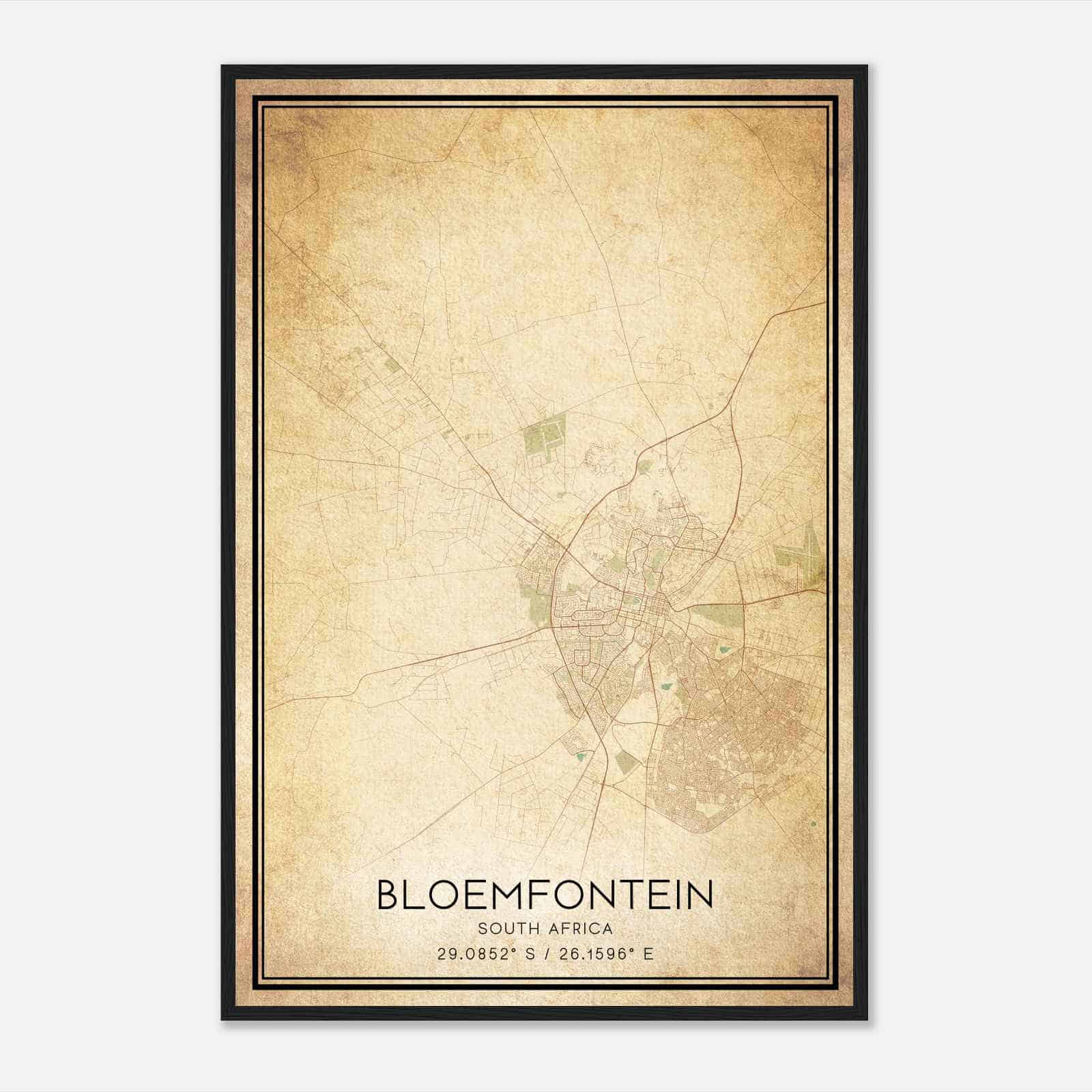 Vintage Bloemfontein South Africa Map Poster, Bloemfontein City Road Wall Art Print