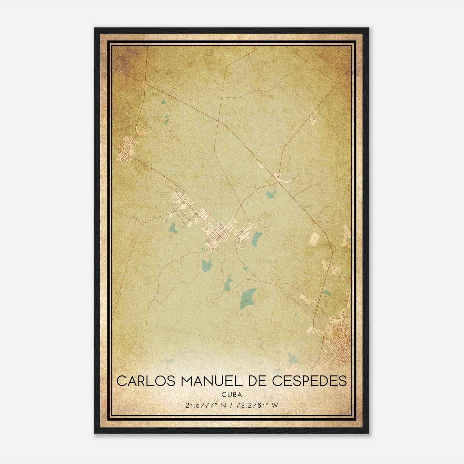 Vintage Carlos Manuel de Cespedes Cuba Map Poster, Carlos Manuel de Cespedes City Road Wall Art Print