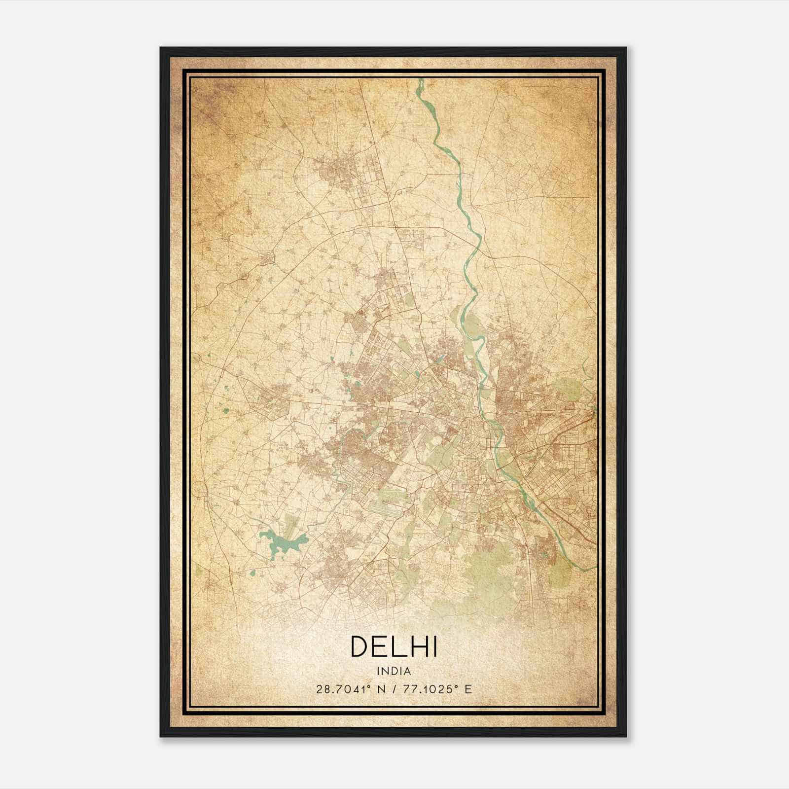 Vintage Delhi India Map Poster, Delhi City Road Wall Art Print