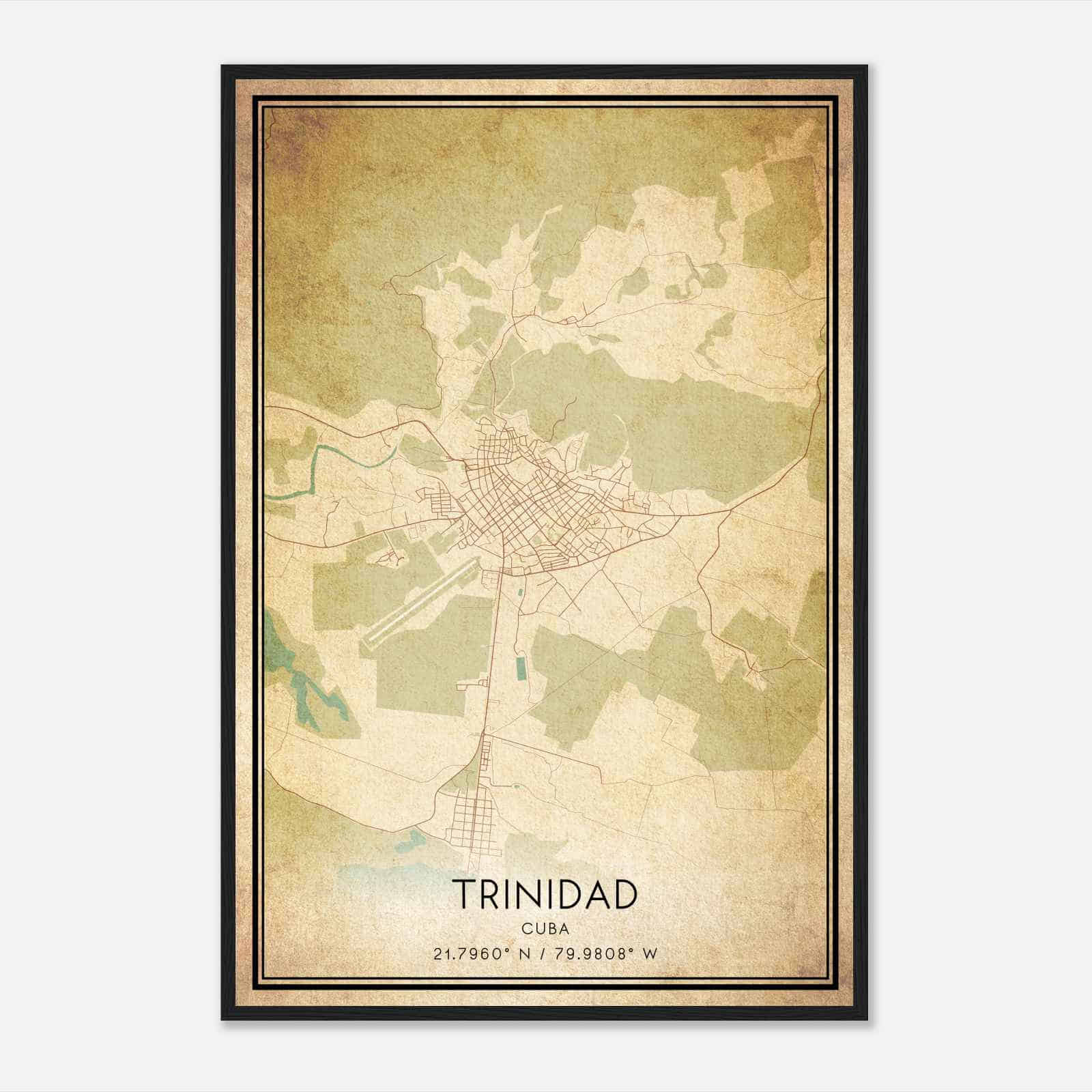 Vintage Trinidad Cuba Map Poster, Trinidad City Road Wall Art Print