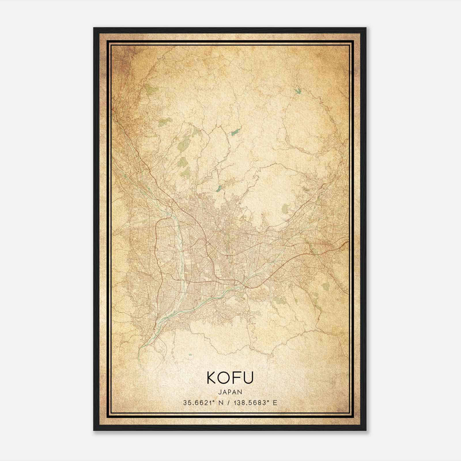 Vintage Kofu Japan Map Poster, Kofu City Road Wall Art Print