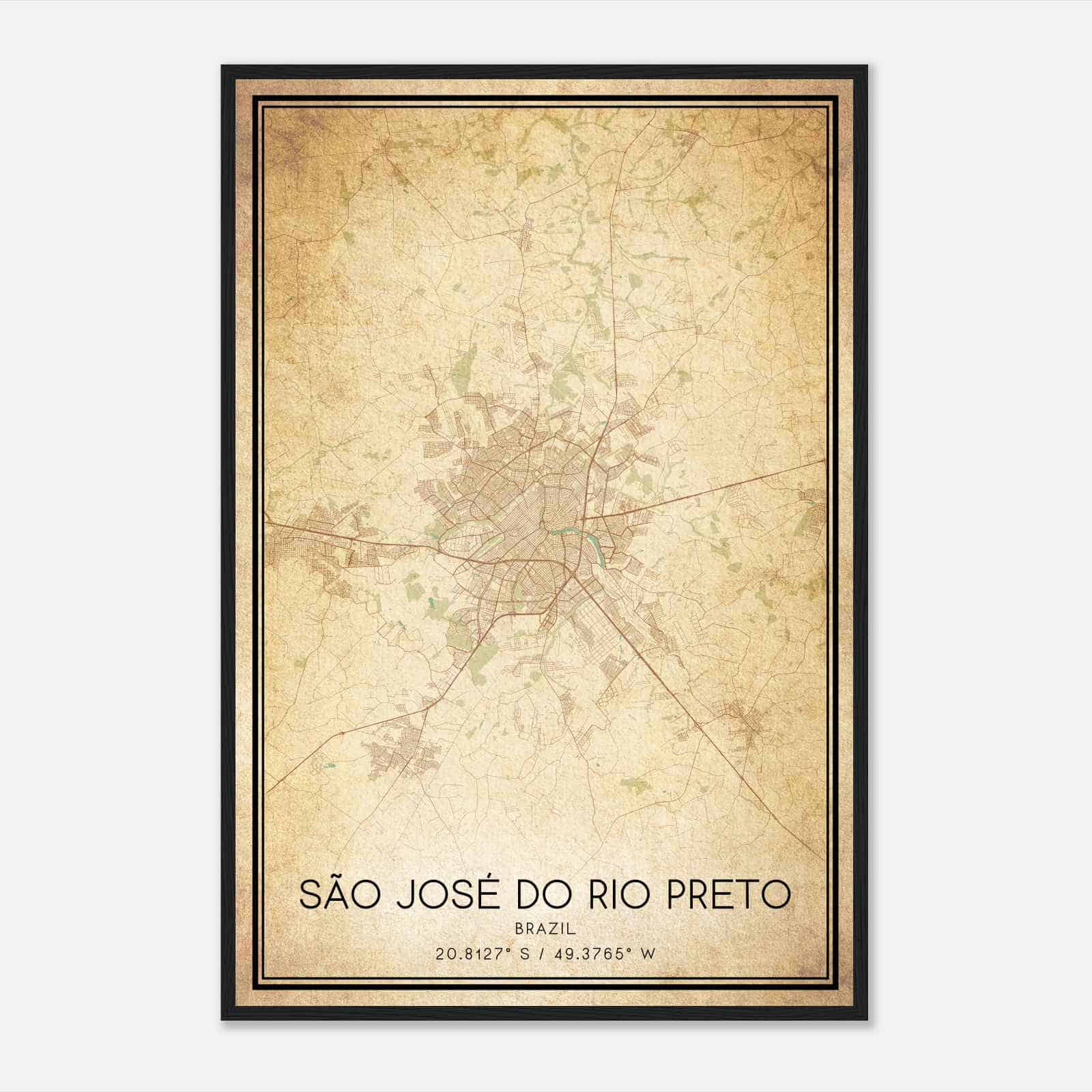 Vintage Sao Jose do Rio Preto Brazil Map Poster, Sao Jose do Rio Preto City Road Wall Art Print