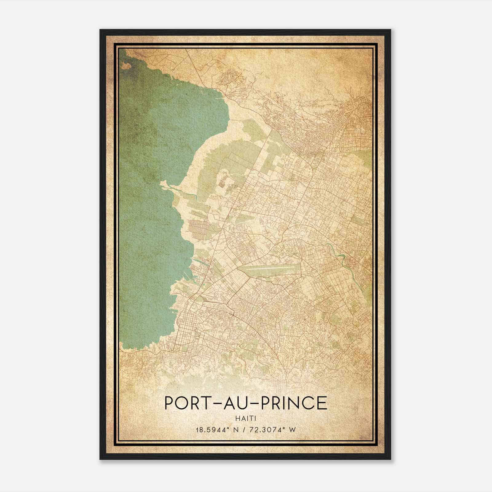 Vintage PortauPrince Haiti Map Poster, PortauPrince City Road Wall Art Print