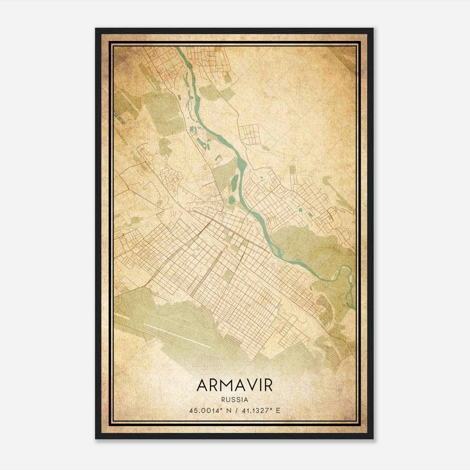 Vintage Armavir Russia Map Poster, Armavir City Road Wall Art Print