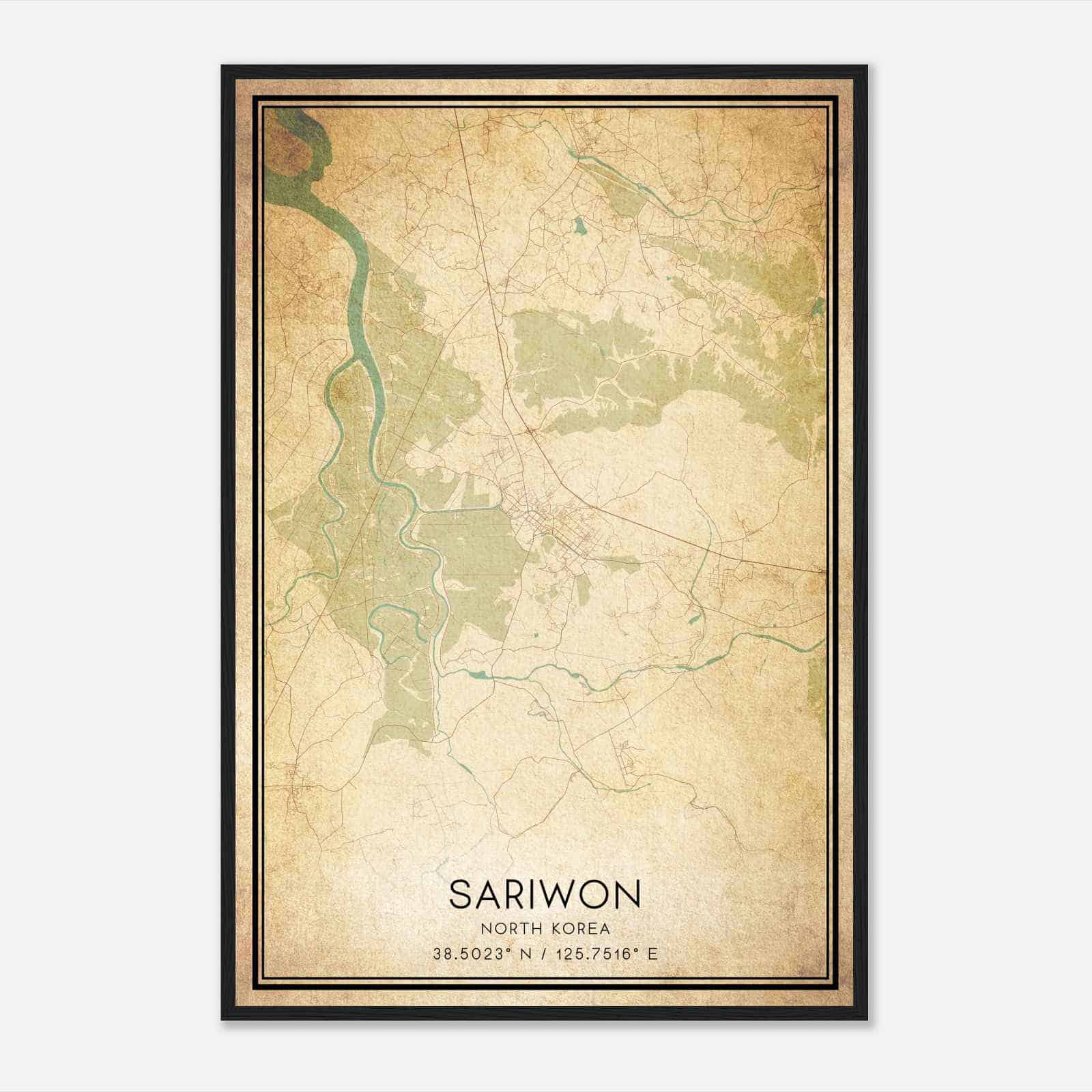Vintage Sariwon North Korea Map Poster, Sariwon City Road Wall Art Print