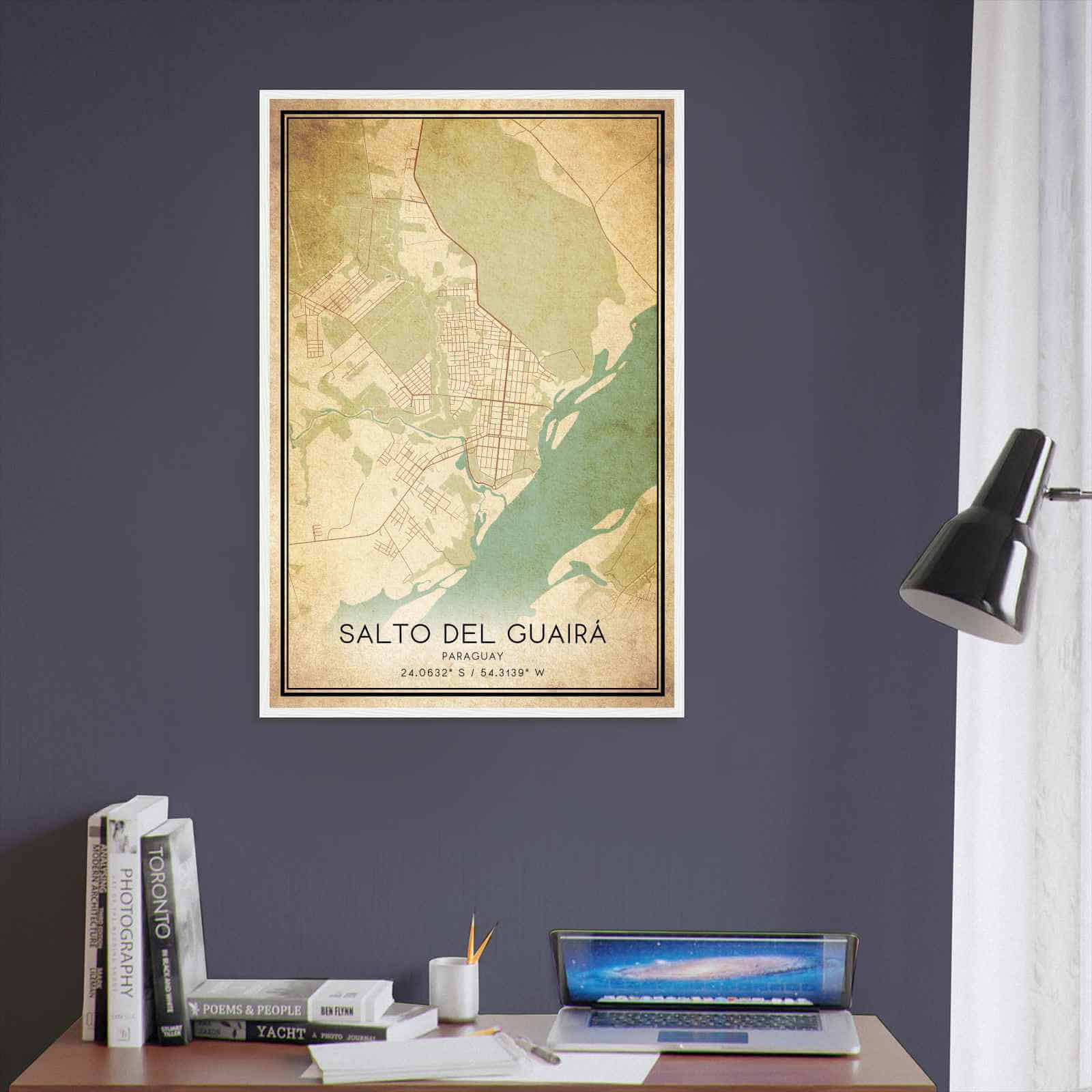 Vintage Salto del Guaira Paraguay Map Poster, Salto del Guaira City Road Wall Art Print