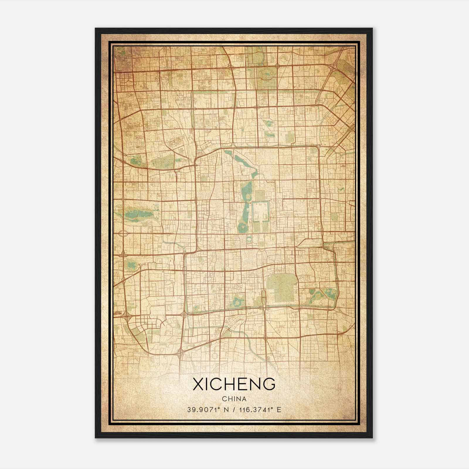 Vintage Xicheng China Map Poster, Xicheng City Road Wall Art Print