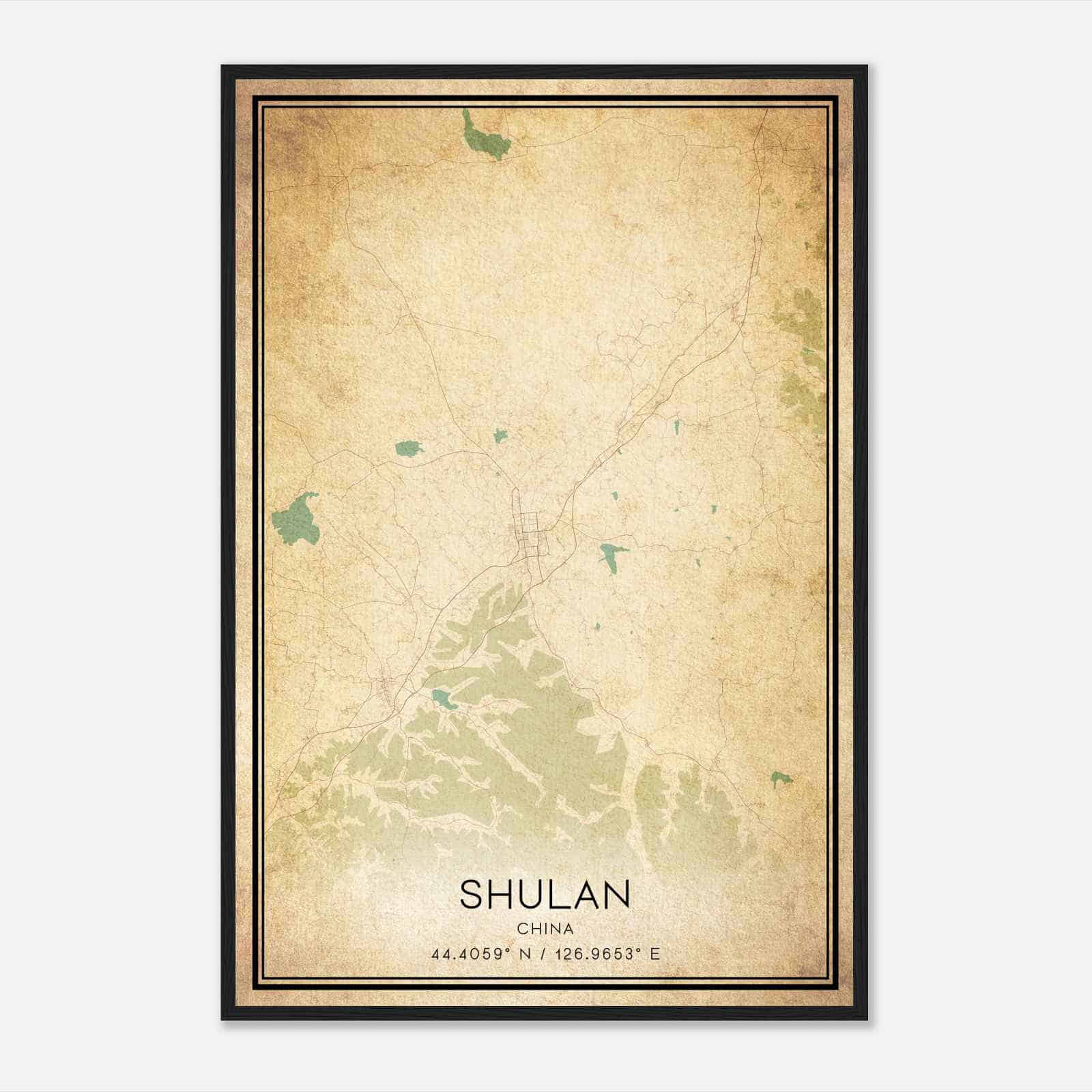 Vintage Shulan China Map Poster, Shulan City Road Wall Art Print