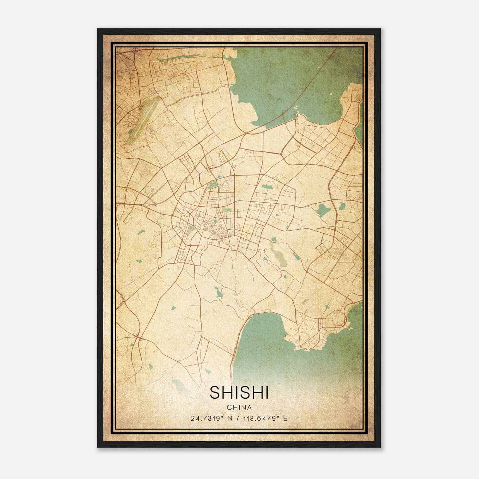 Vintage Shishi China Map Poster, Shishi City Road Wall Art Print