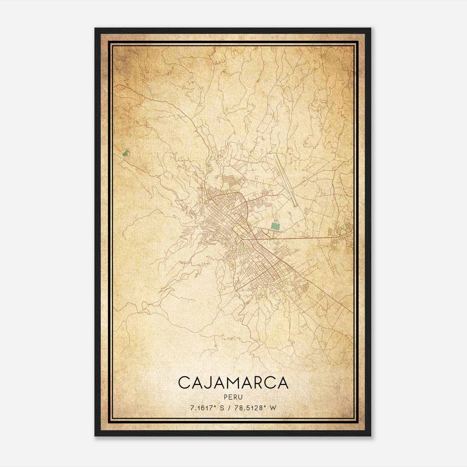 Vintage Cajamarca Peru Map Poster, Cajamarca City Road Wall Art Print