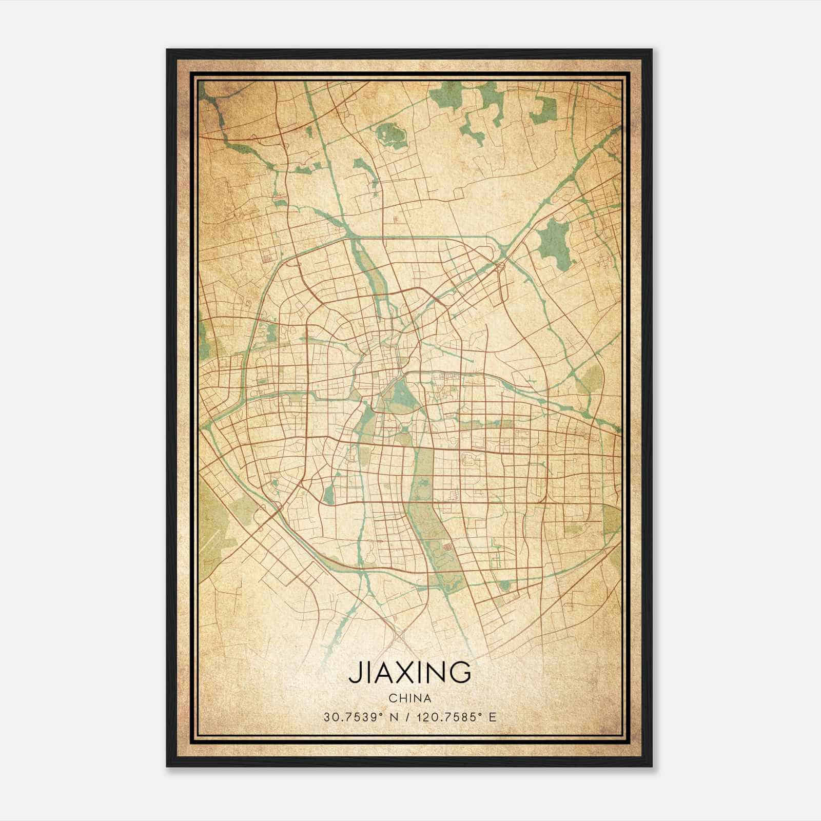 Vintage Jiaxing China Map Poster, Jiaxing City Road Wall Art Print
