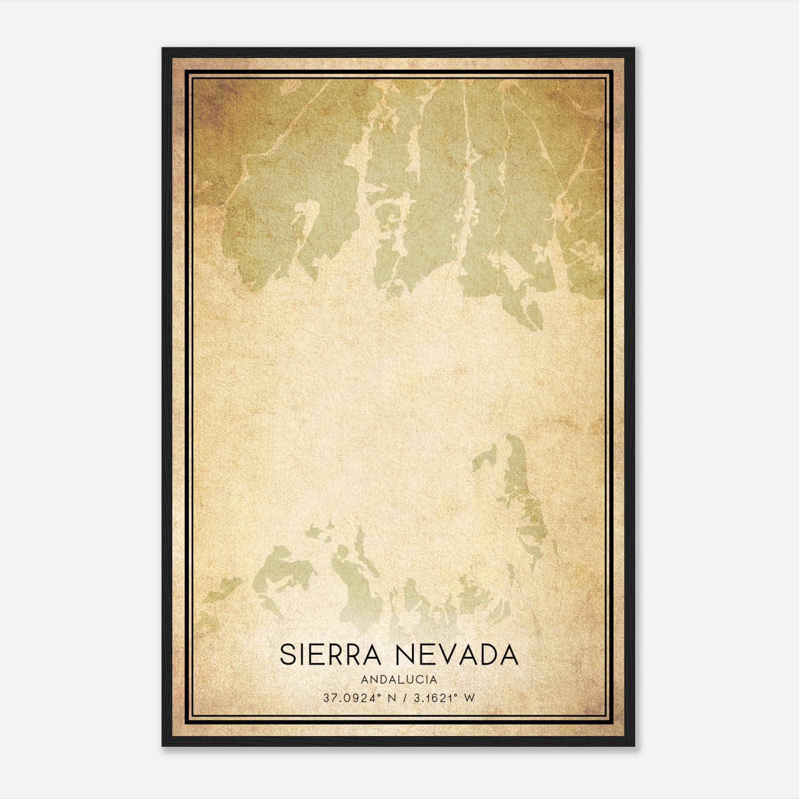 Vintage Sierra Nevada Andalucia Map Poster, Sierra Nevada City Road Wall Art Print