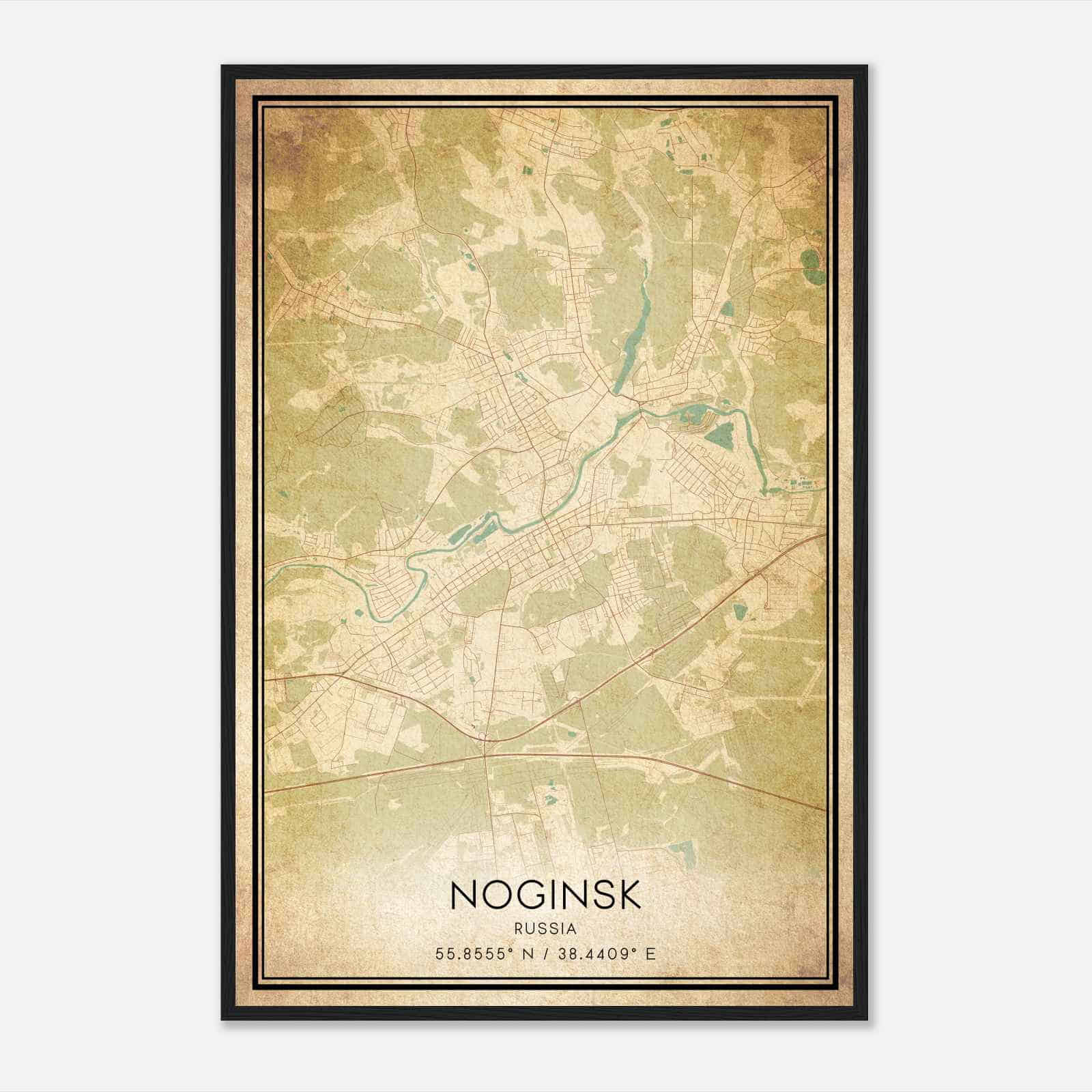 Vintage Noginsk Russia Map Poster, Noginsk City Road Wall Art Print