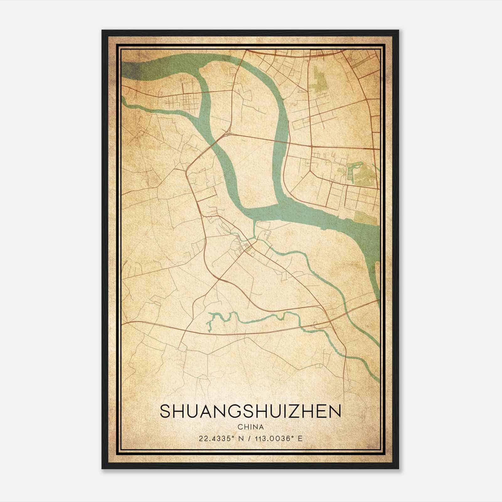Vintage Shuangshuizhen China Map Poster, Shuangshuizhen City Road Wall Art Print
