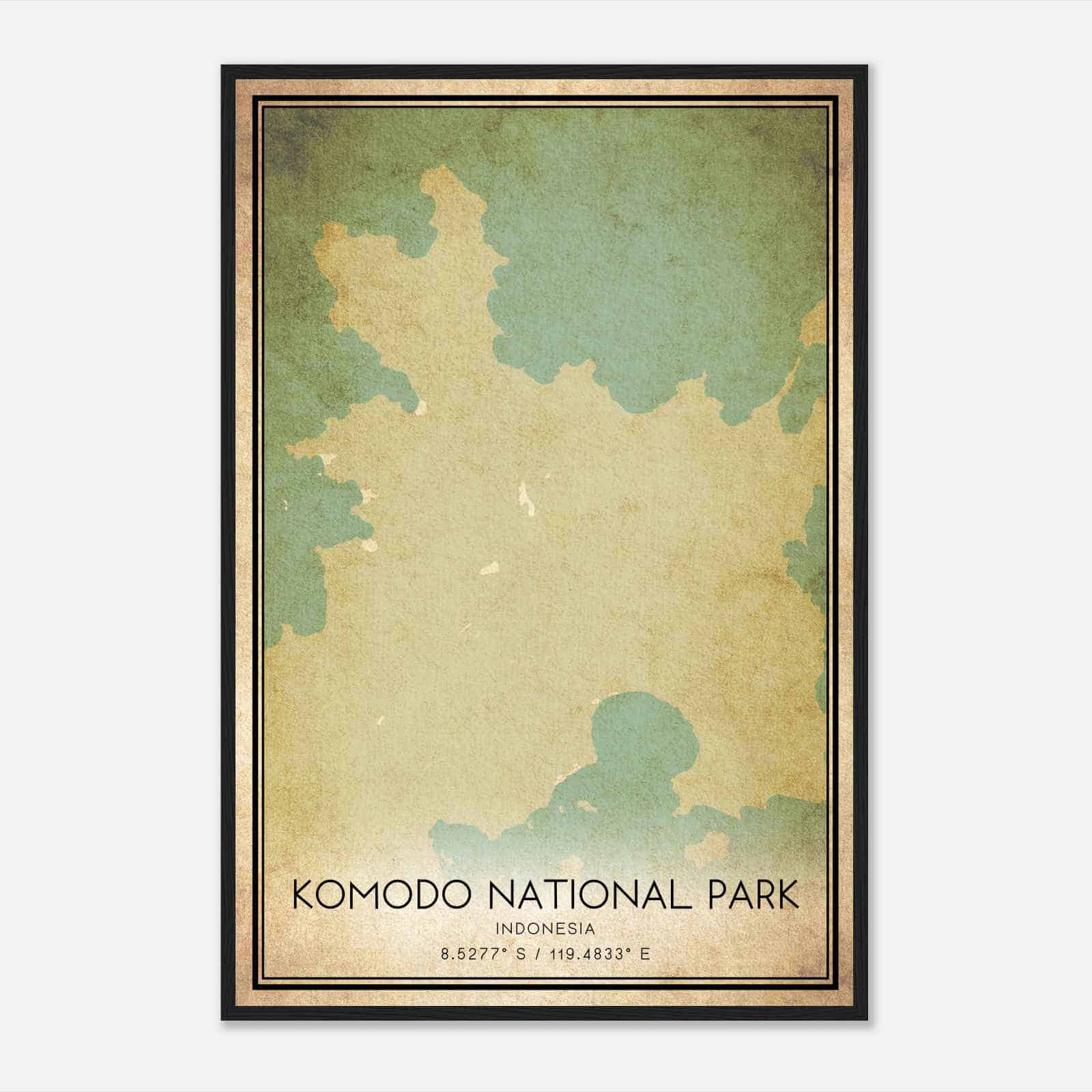 Vintage Komodo National Park Indonesia Map Poster, Komodo National Park City Road Wall Art Print