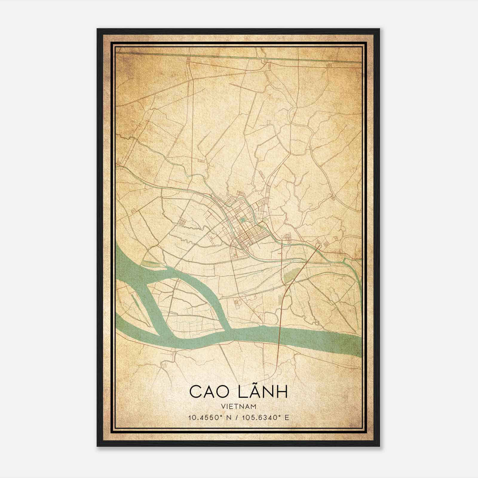 Vintage Cao Lanh Vietnam Map Poster, Cao Lanh City Road Wall Art Print