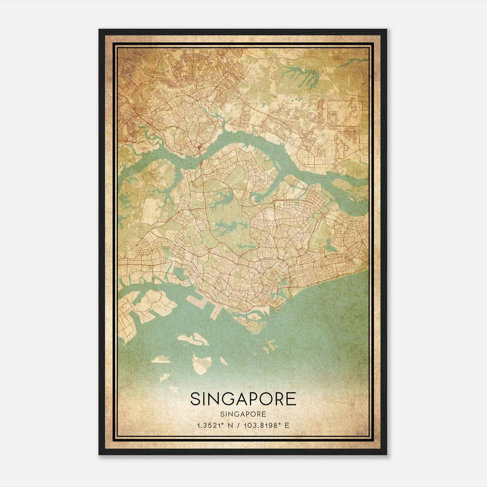 Vintage Singapore Singapore Map Poster, Singapore City Road Wall Art Print