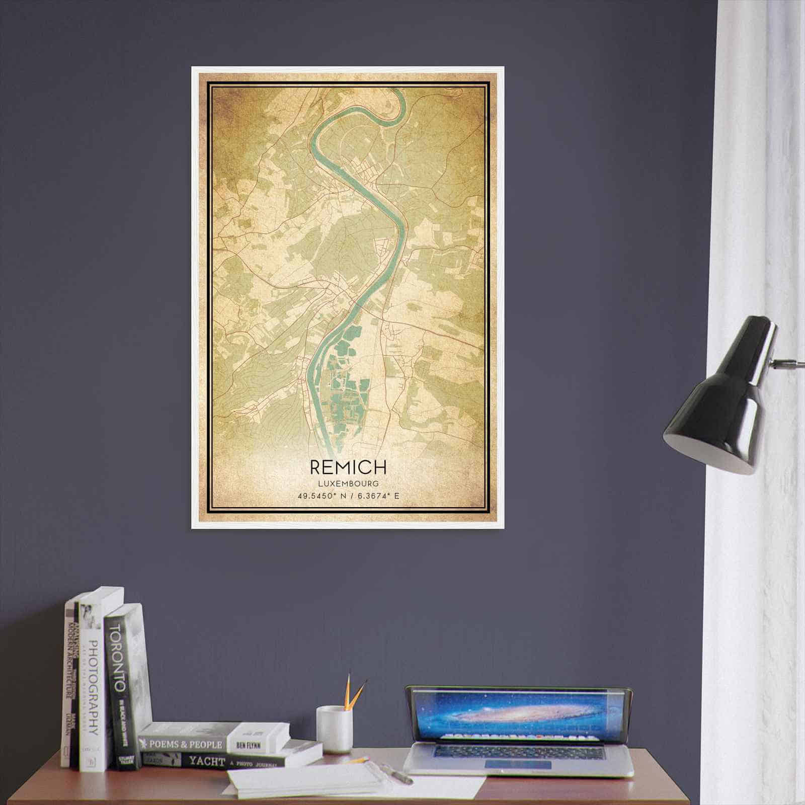 Vintage Remich Luxembourg Map Poster, Remich City Road Wall Art Print