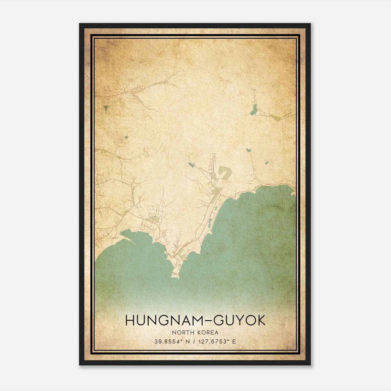 Vintage Hungnamguyok North Korea Map Poster, Hungnamguyok City Road Wall Art Print