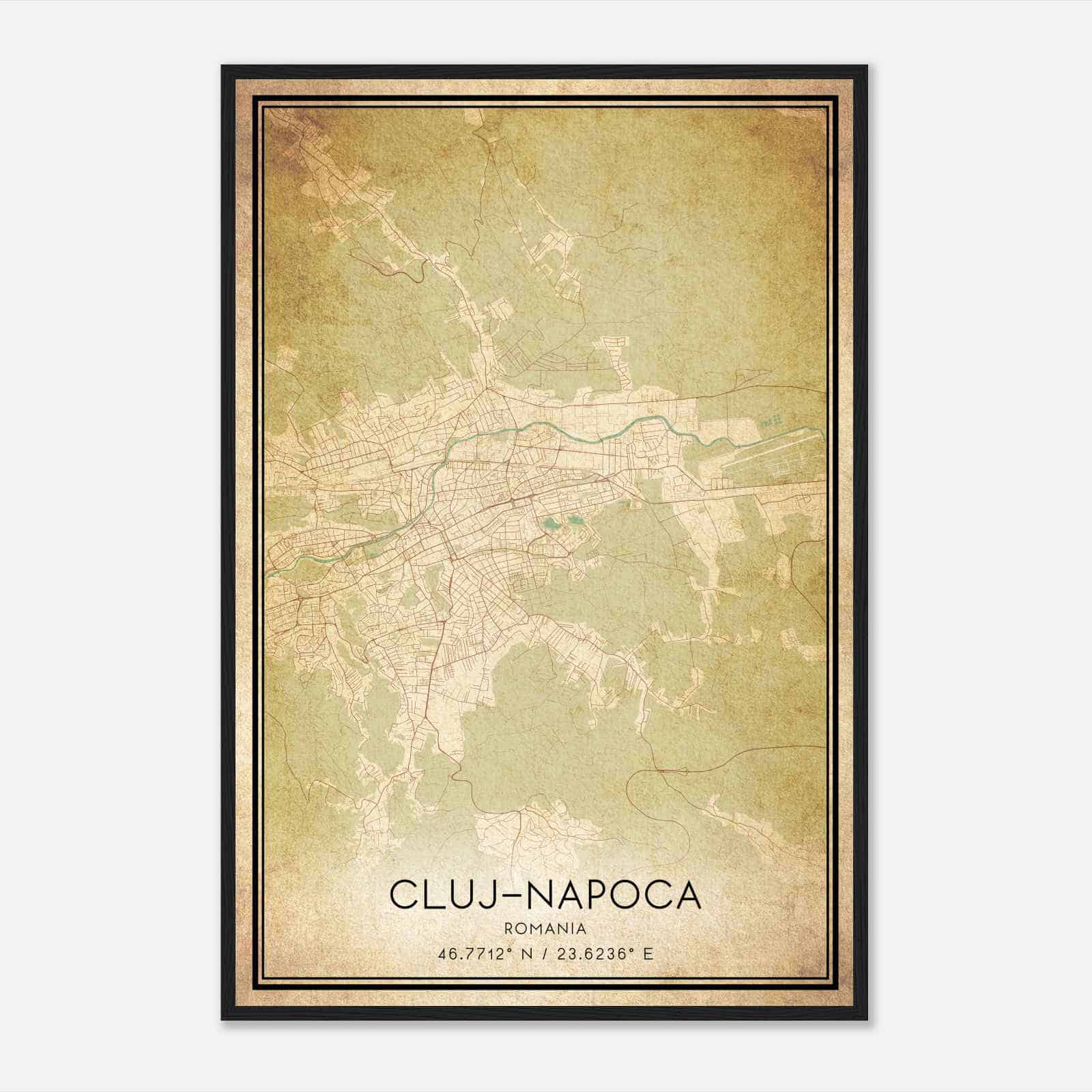 Vintage ClujNapoca Romania Map Poster, ClujNapoca City Road Wall Art Print