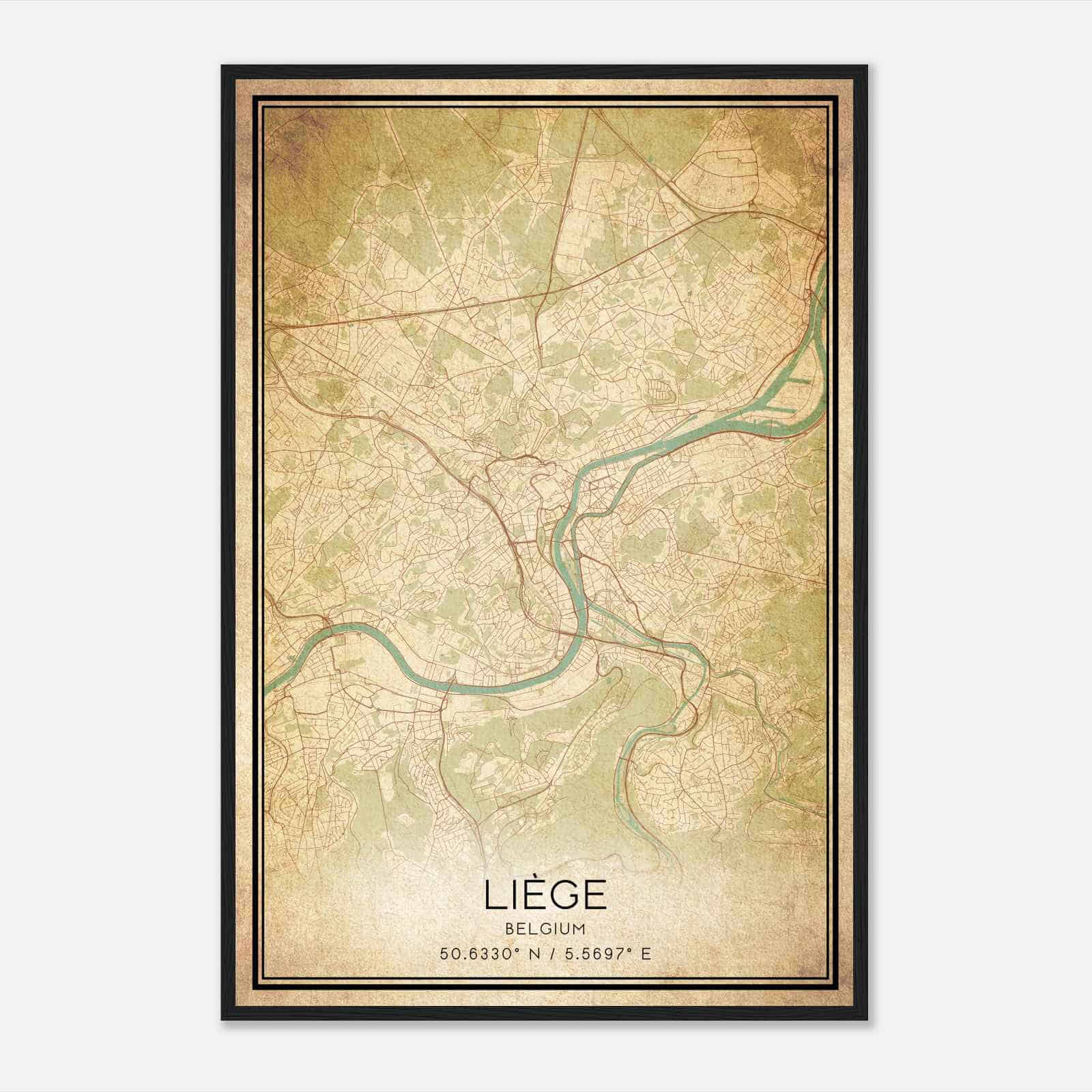 Vintage Liege Belgium Map Poster, Liege City Road Wall Art Print